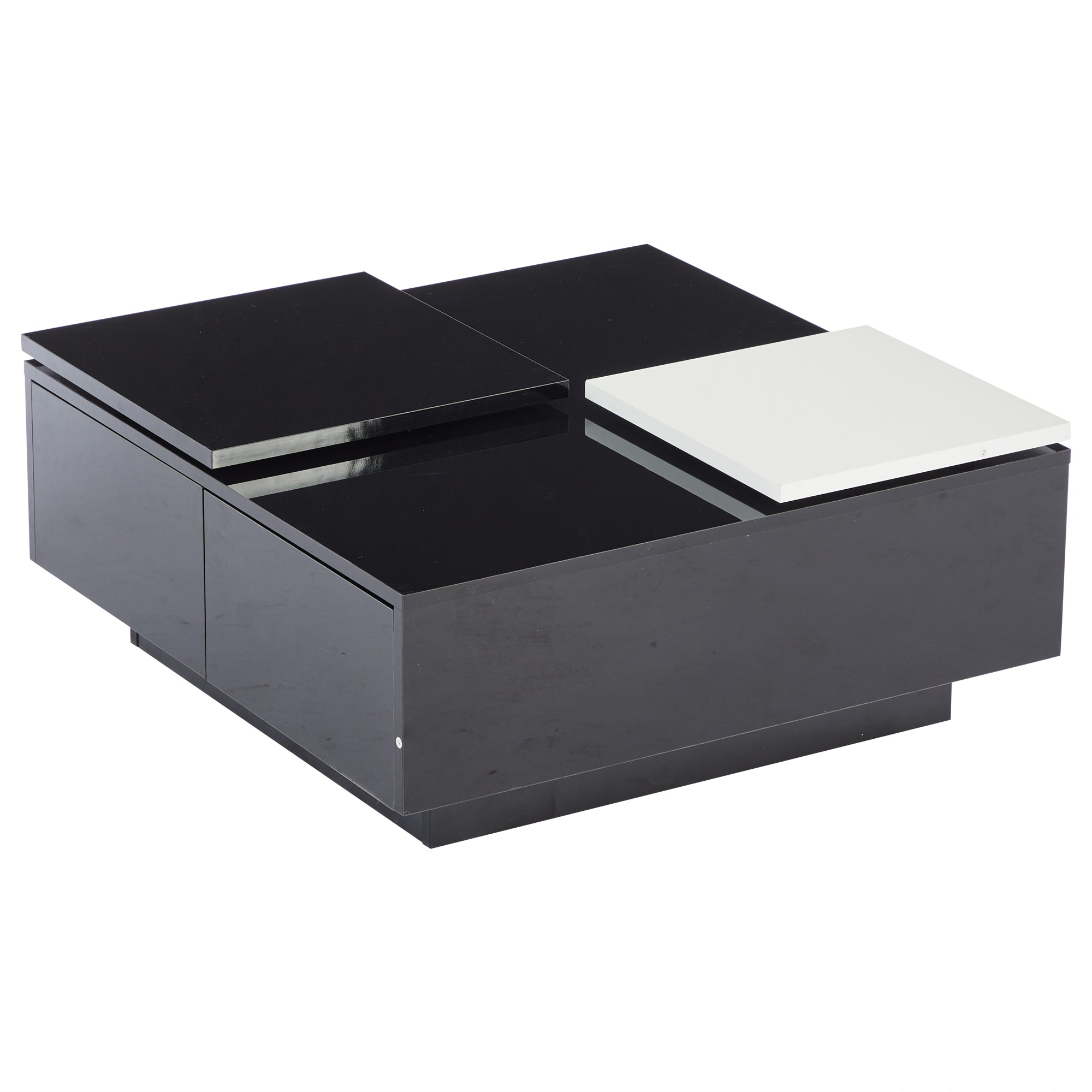 Logidon Hoogglans Salontafel Zwart Wit 75x75 Cm Met 4 Laden