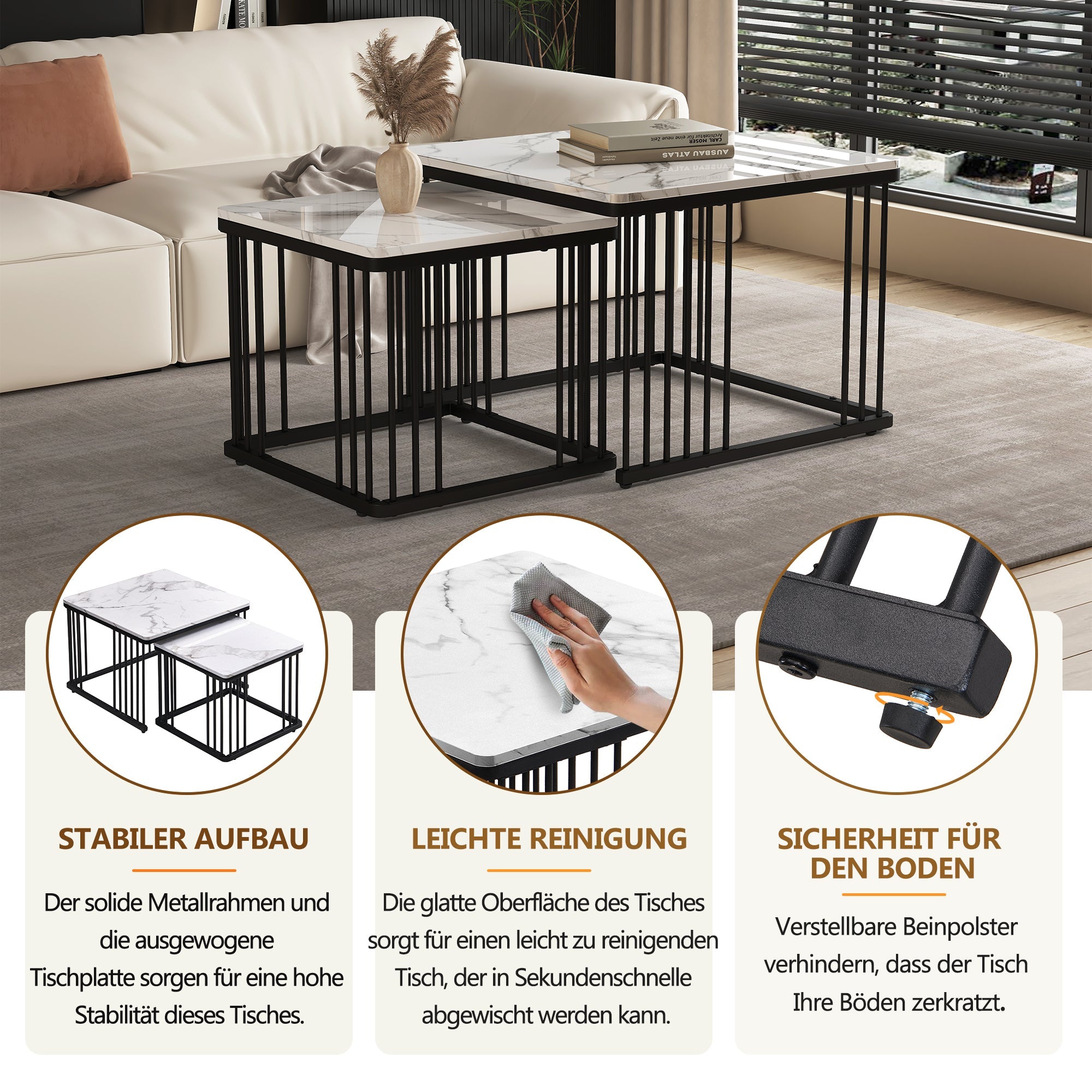 Logidon Stijlvolle 2-delige salontafelset wit marmerlook 60x60 cm