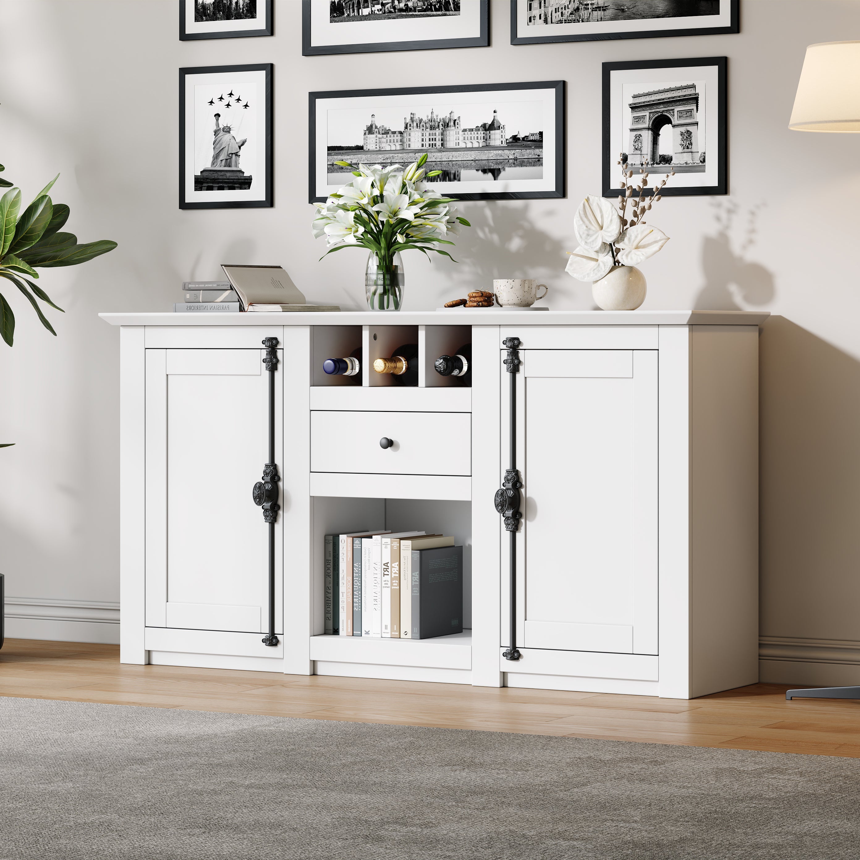 Logidon dressoir 130x35x70 cm wit 2 deuren, 1 lade, 3 wijnvakken