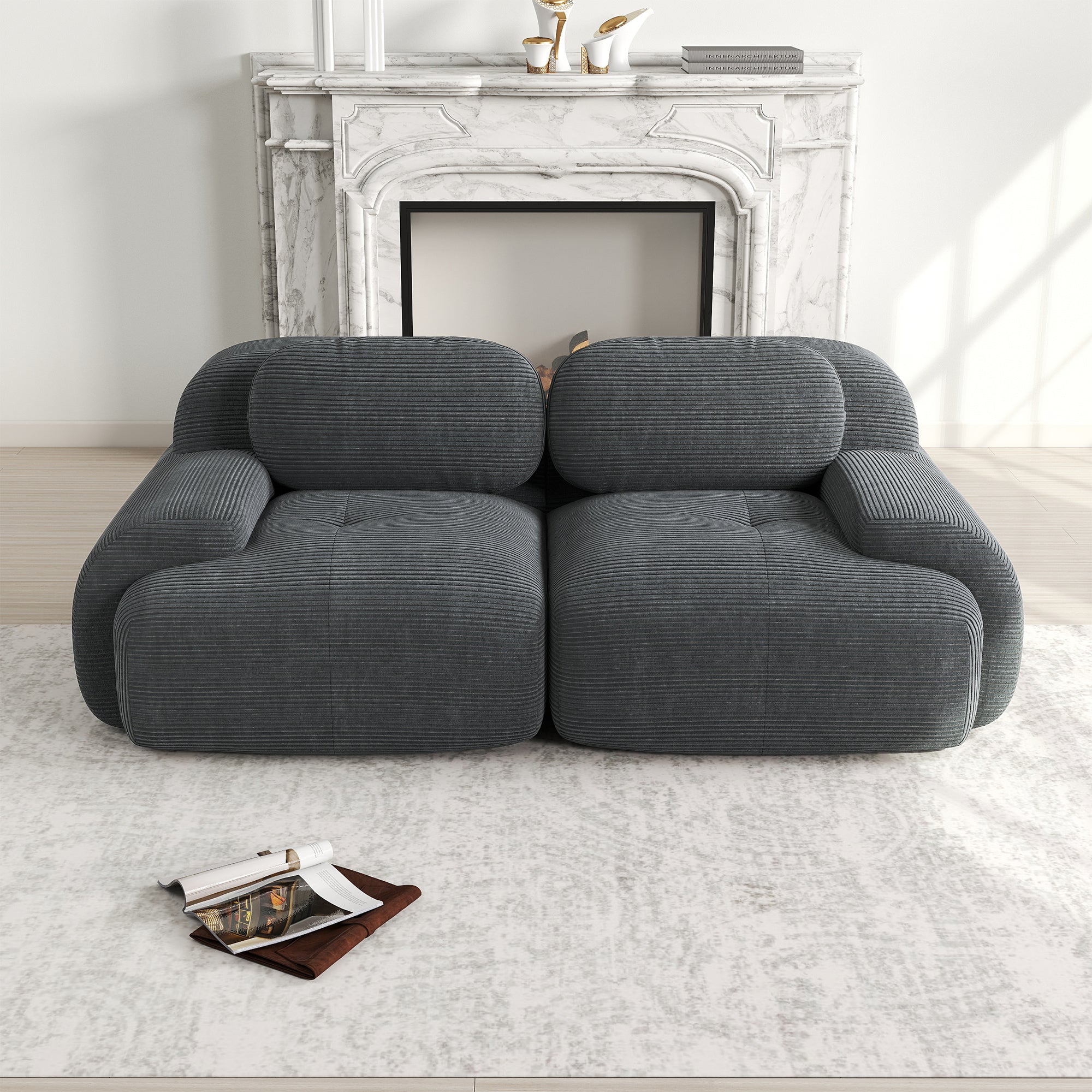 Logidon 208 centimeter loveseat bank grijs corduroy modulair ontwerp