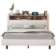 Logidon hangend gestoffeerd bed 160x200 beige met LED-licht USB C
