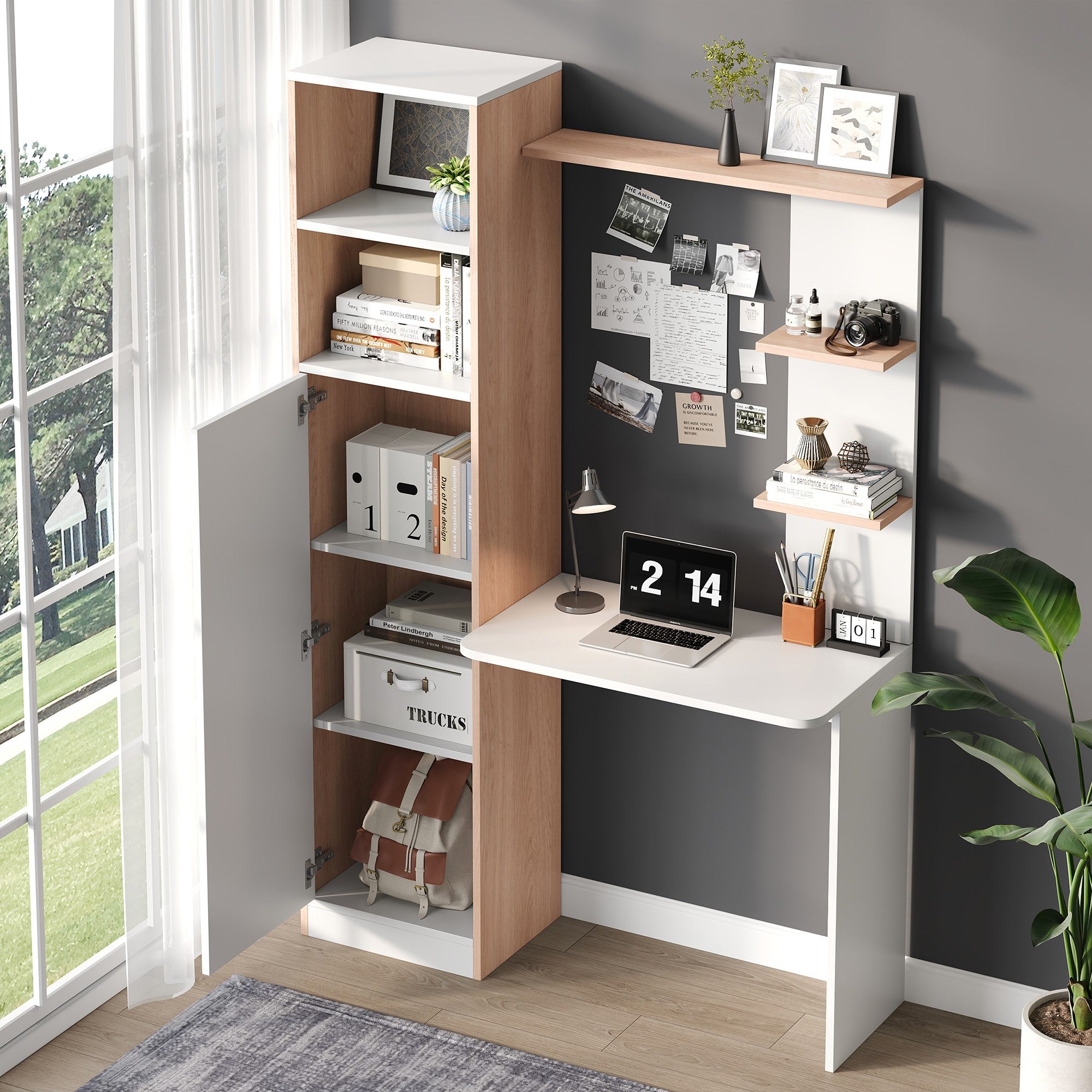 Logidon work table storage white wood contrast 123.5x45x168.5 cm