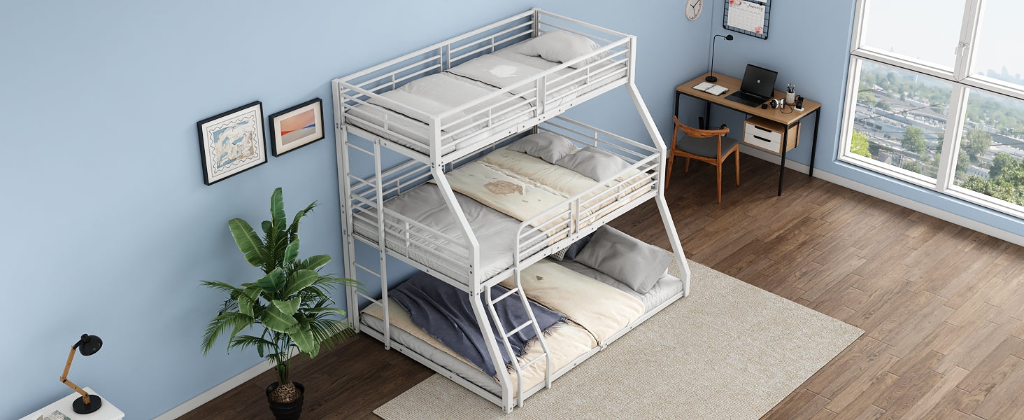 Logidon stapelbed 90x200 cm driedubbel metalen bedframe wit