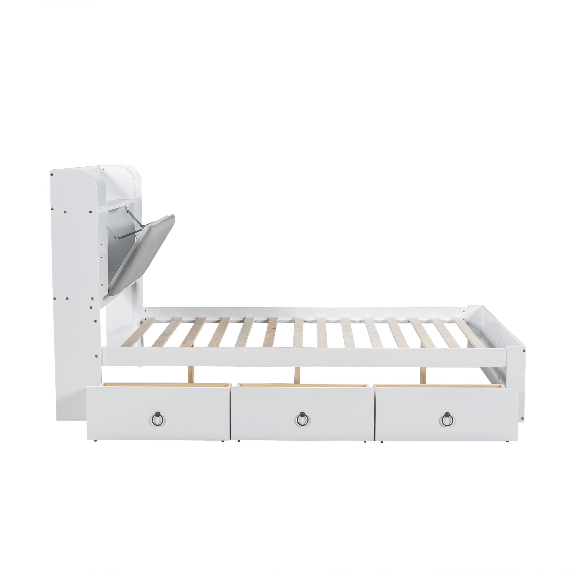 Logidon tweepersoonsbed witgrijs 140x200 cm plank drie lades op wielen