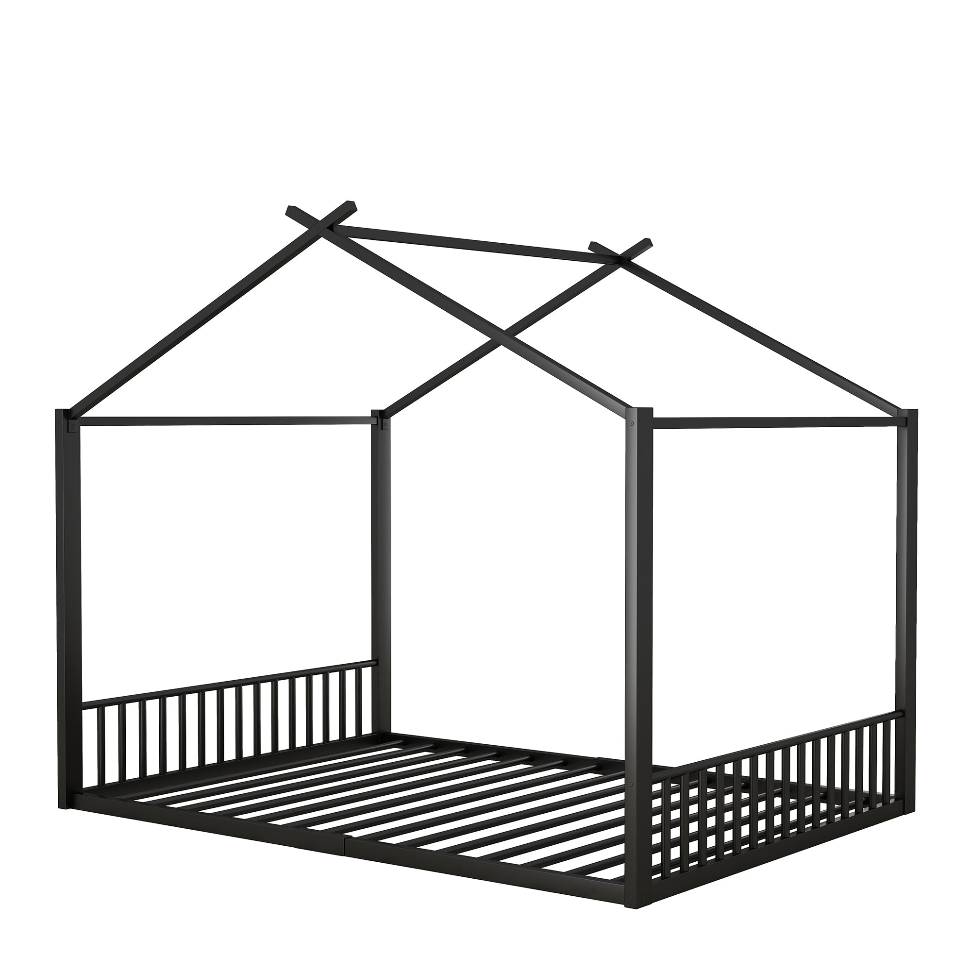 Logidon 140x200cm plat bed huisbed met ijzeren frame zwart