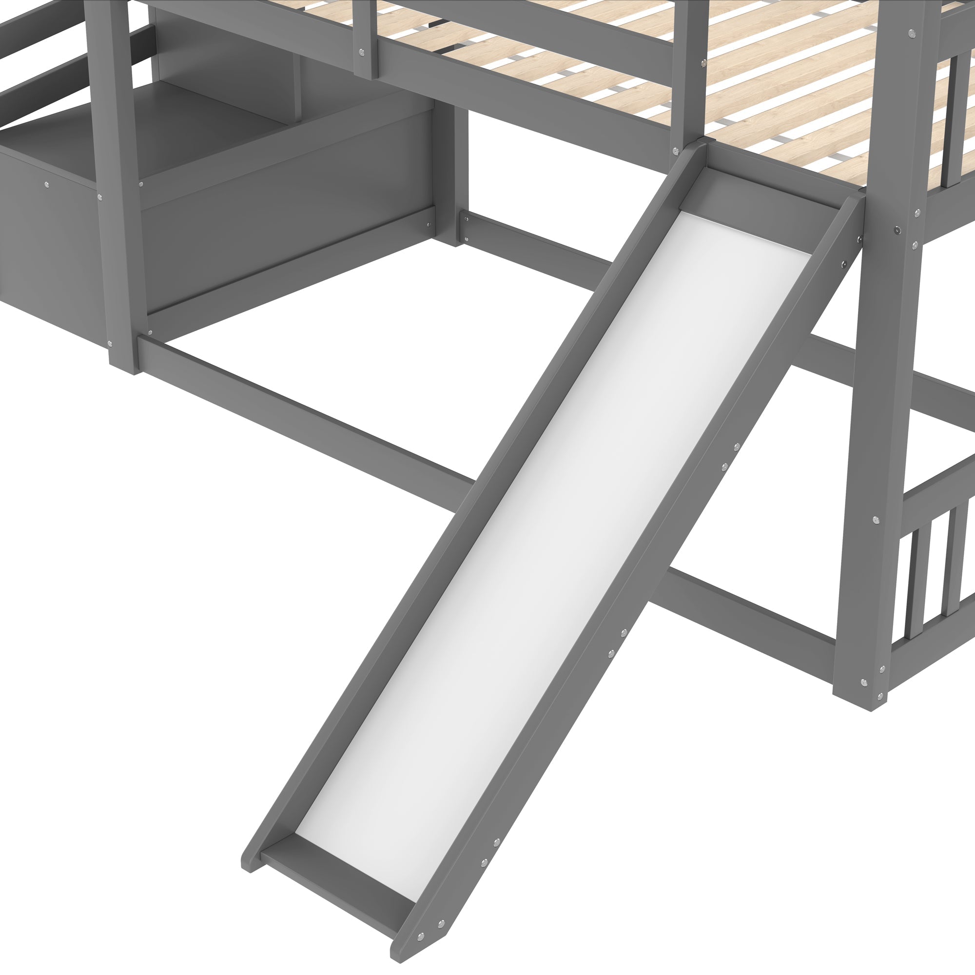Logidon stapelbed grijs 90x200 met opbergtrap en glijbaan