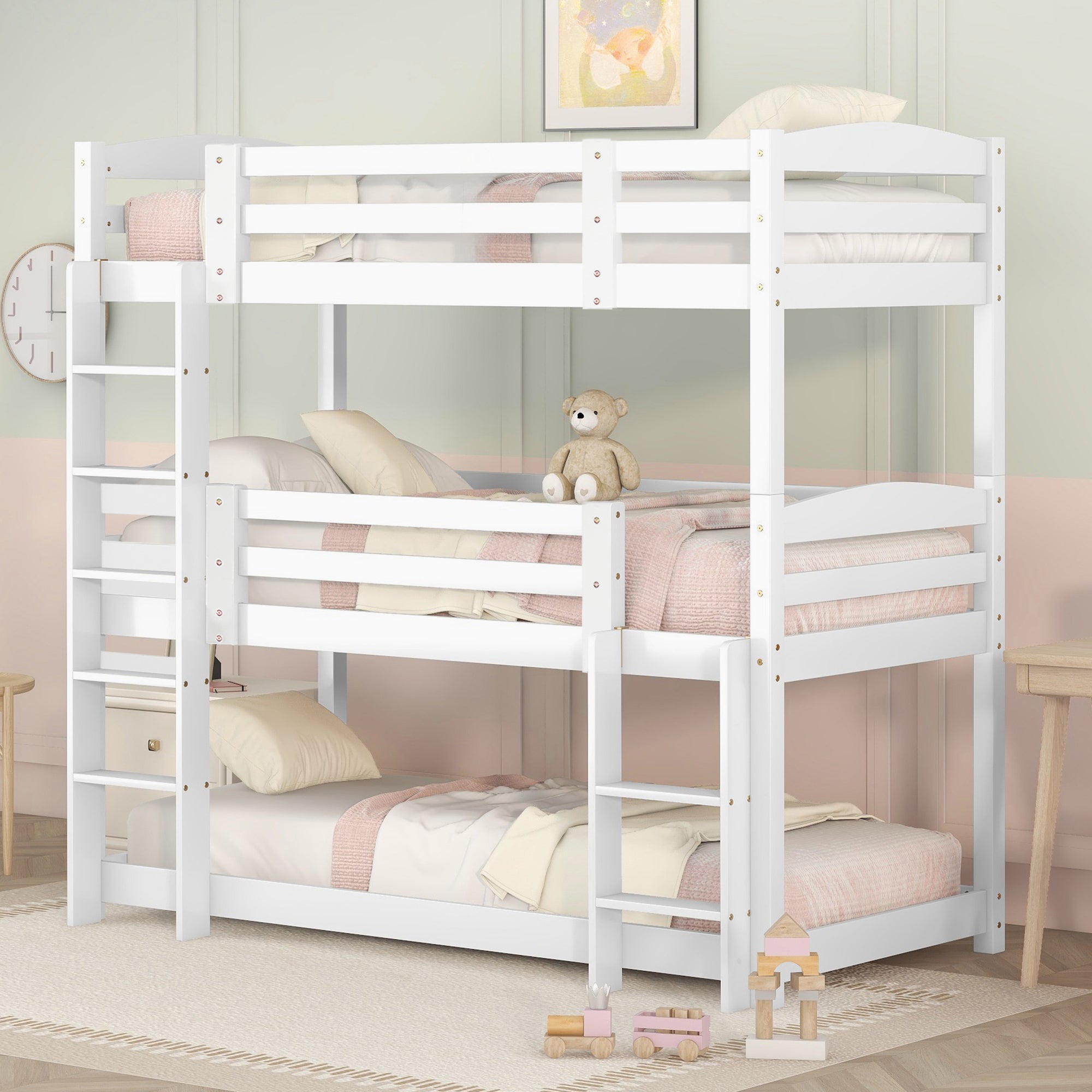 Logidon 3-persoonsstapelbed 90x200 cm wit hout - zonder matras