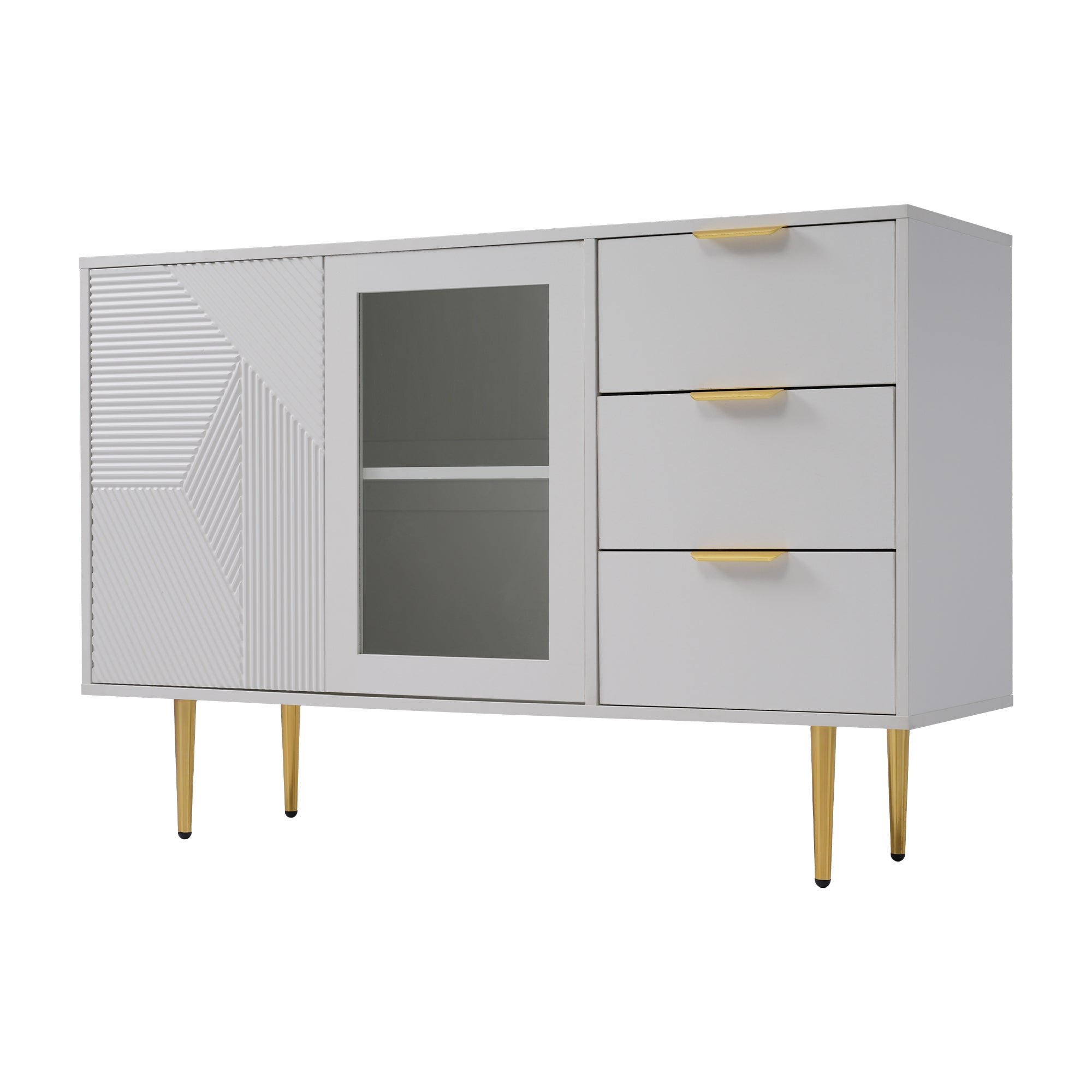 Logidon ladekast wit met 3 lades en 2 glazen deuren 120x38x79,5 cm