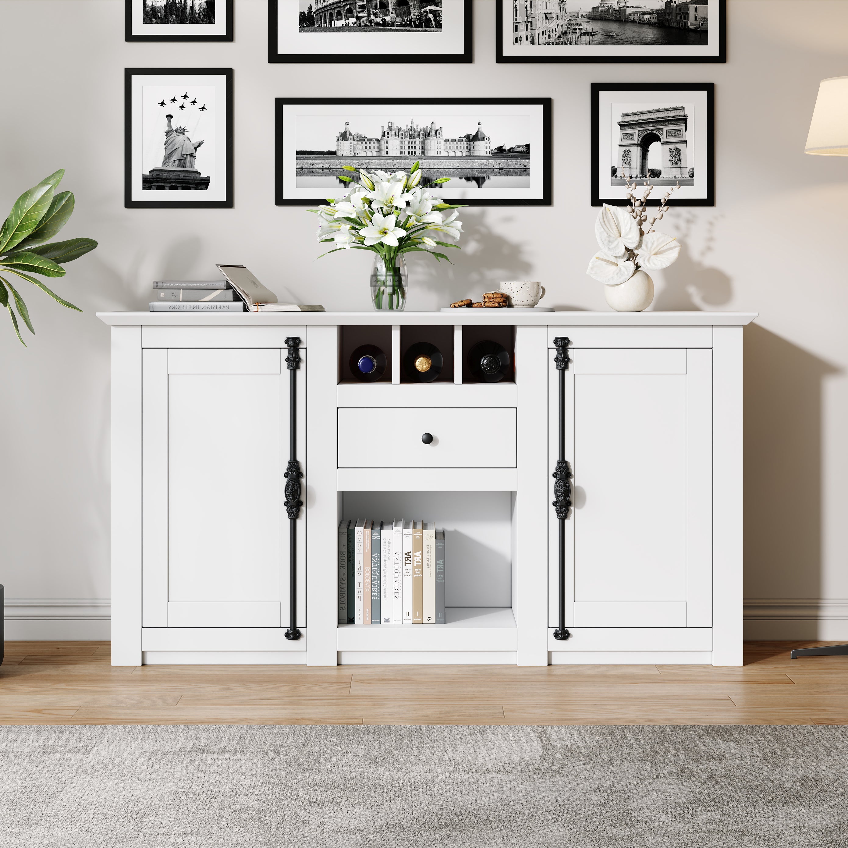 Logidon dressoir 130x35x70 cm wit 2 deuren, 1 lade, 3 wijnvakken