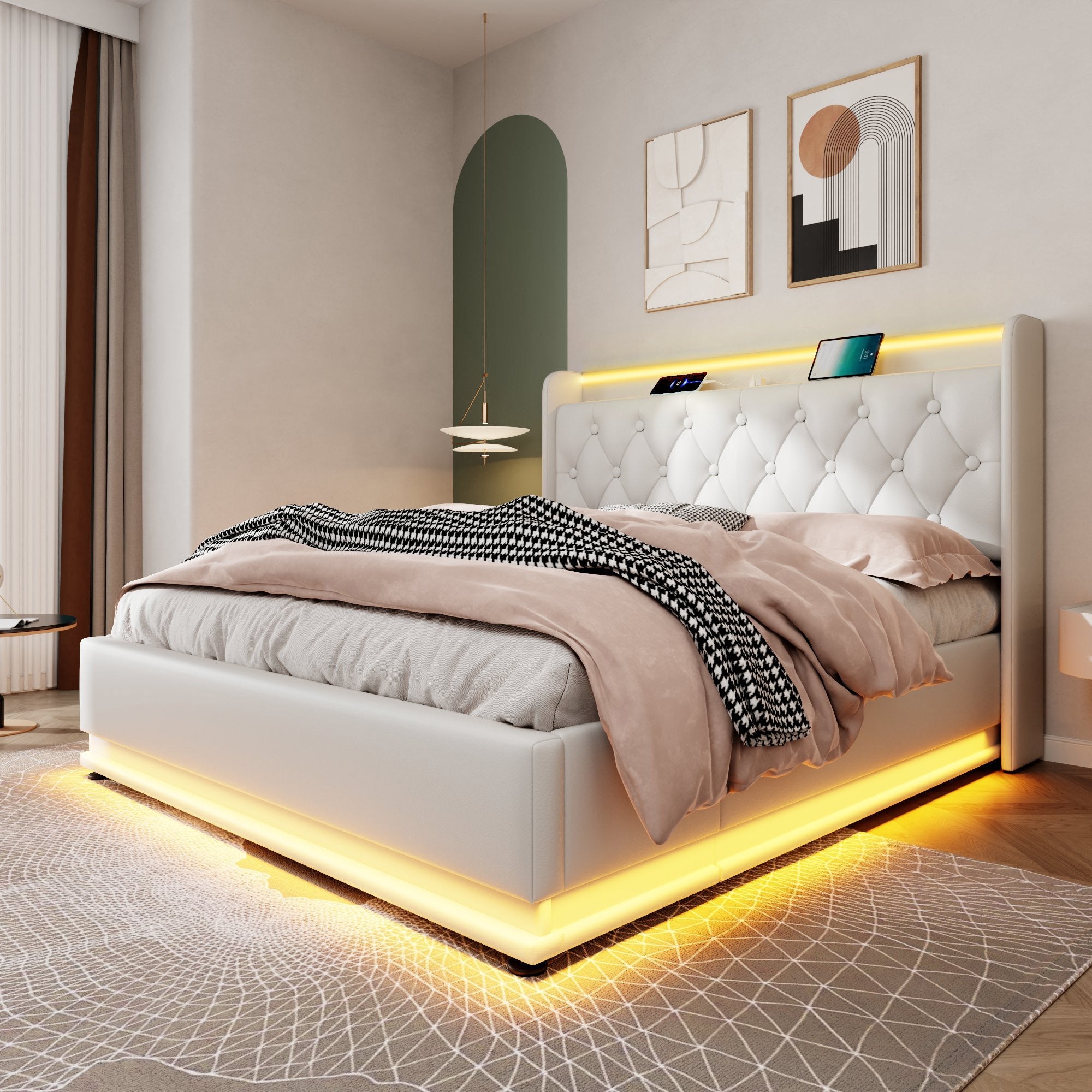 Logidon upholstered bed double bed 360 LED function 140x200 white PU