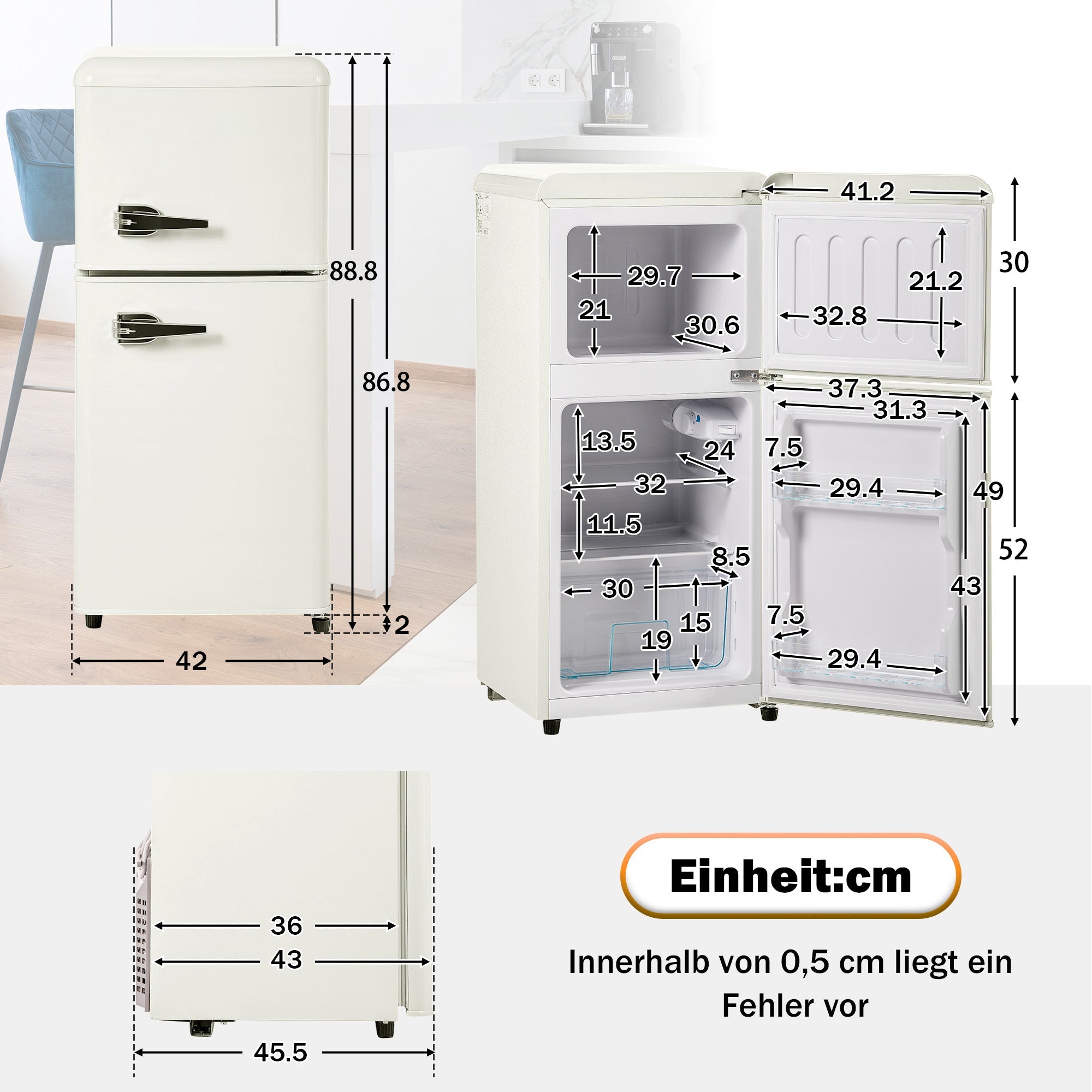 Logidon Retro Koel-vriescombinatie Tweedeurs Crème Wit