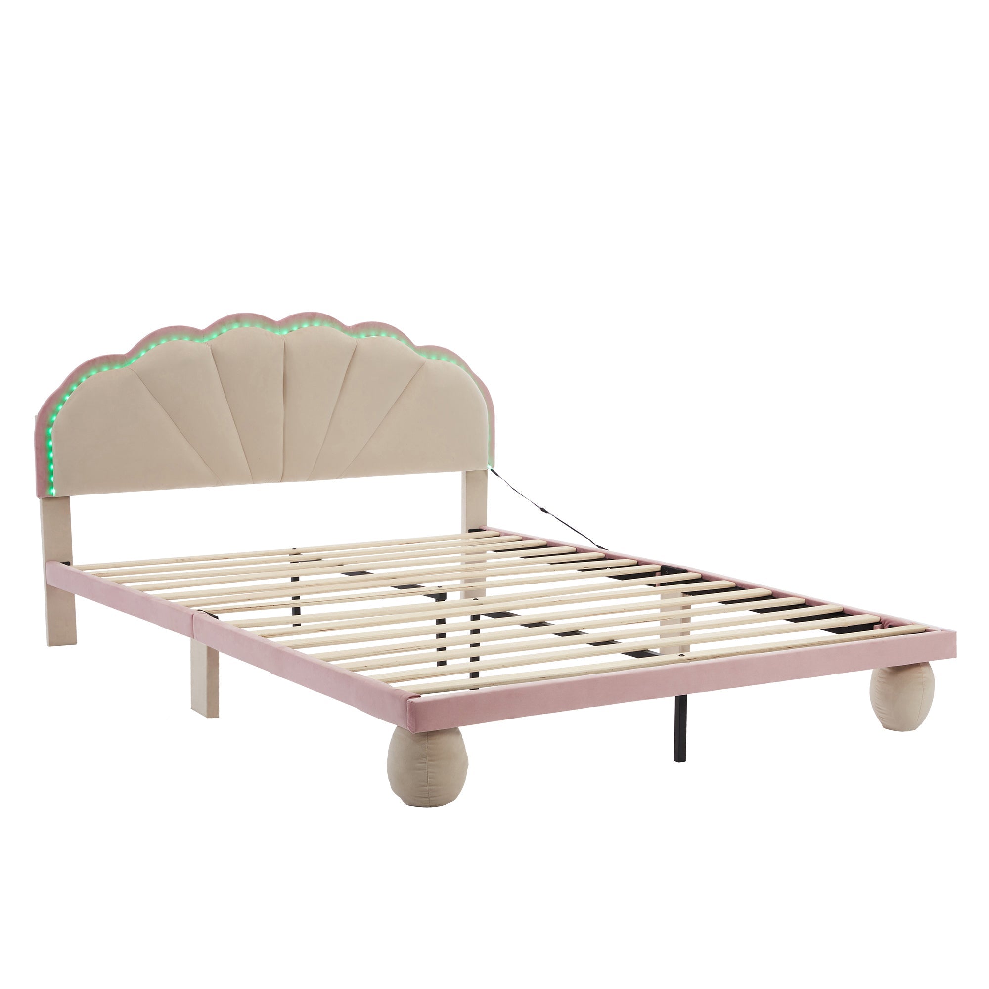 Logidon gestoffeerd bed 140x200 beige roze LED-lichtstrips