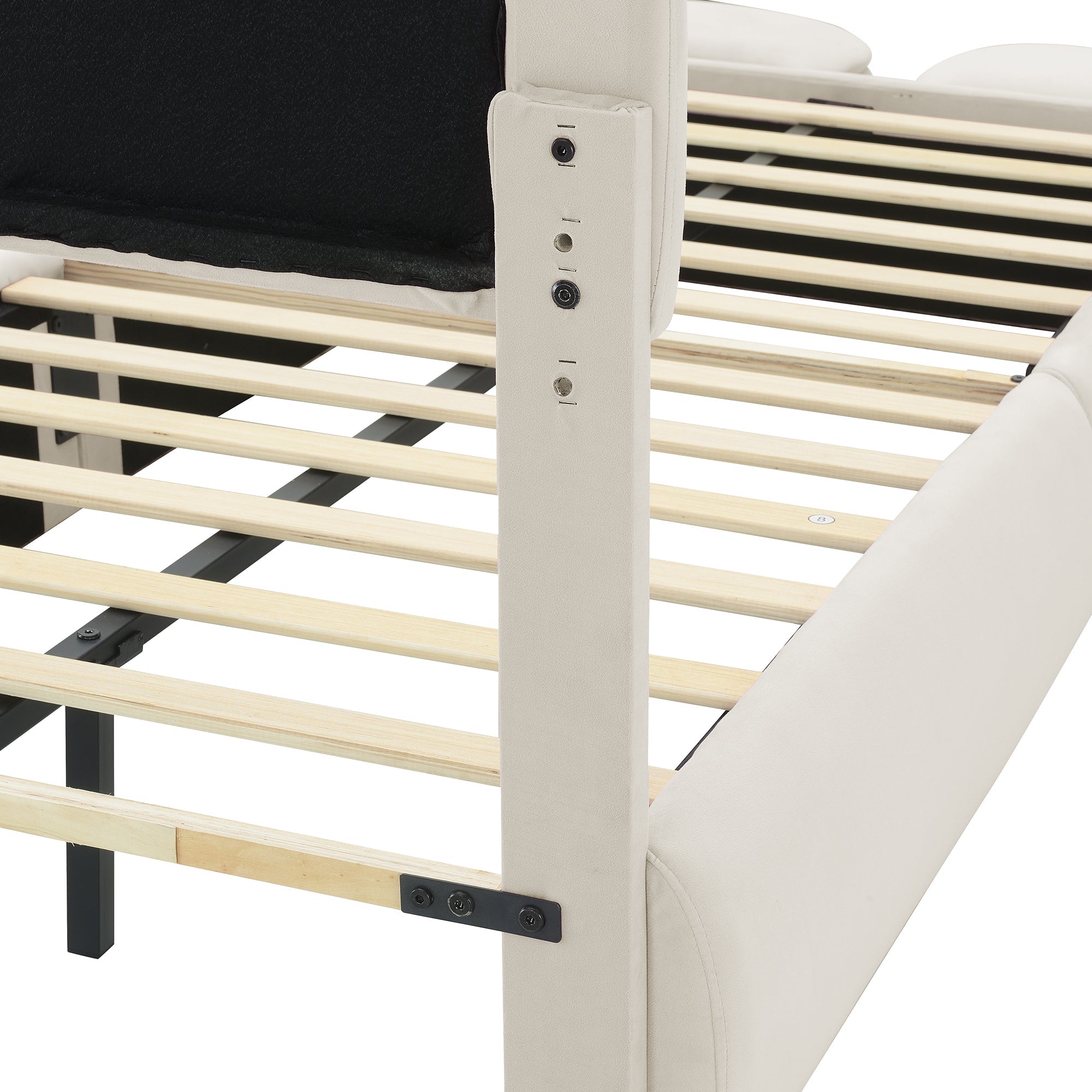 Logidon gestoffeerd bed 90x200 beige fluwelen opbergkruk met konijnenoren