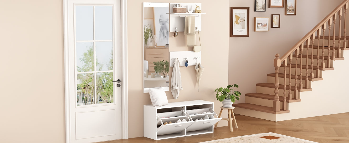 Logidon kledingkastset 4-delige spiegel schoenenkast wit 90x30x41,5 cm