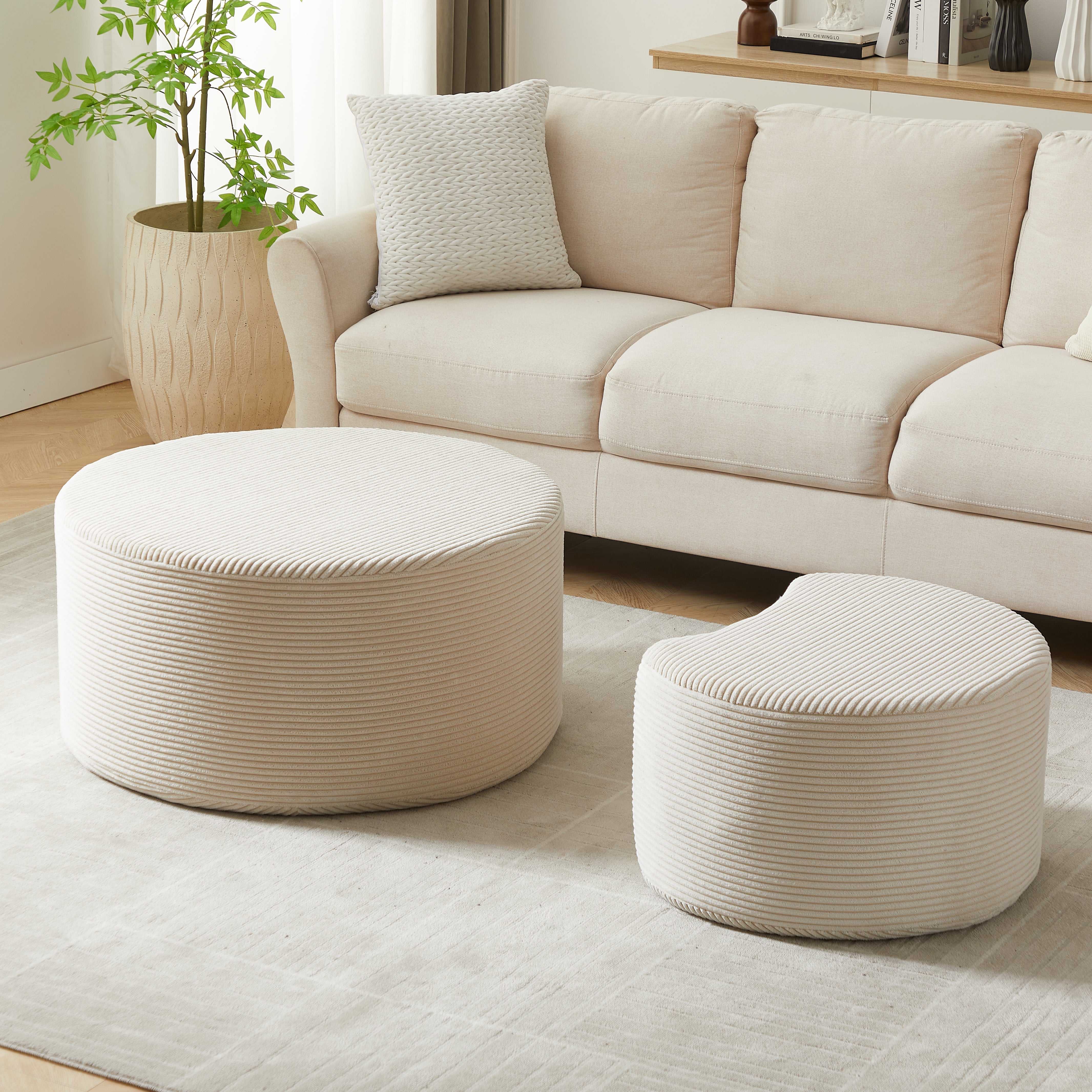 Logidon salontafelset van 2 rond gewatteerde beige stof