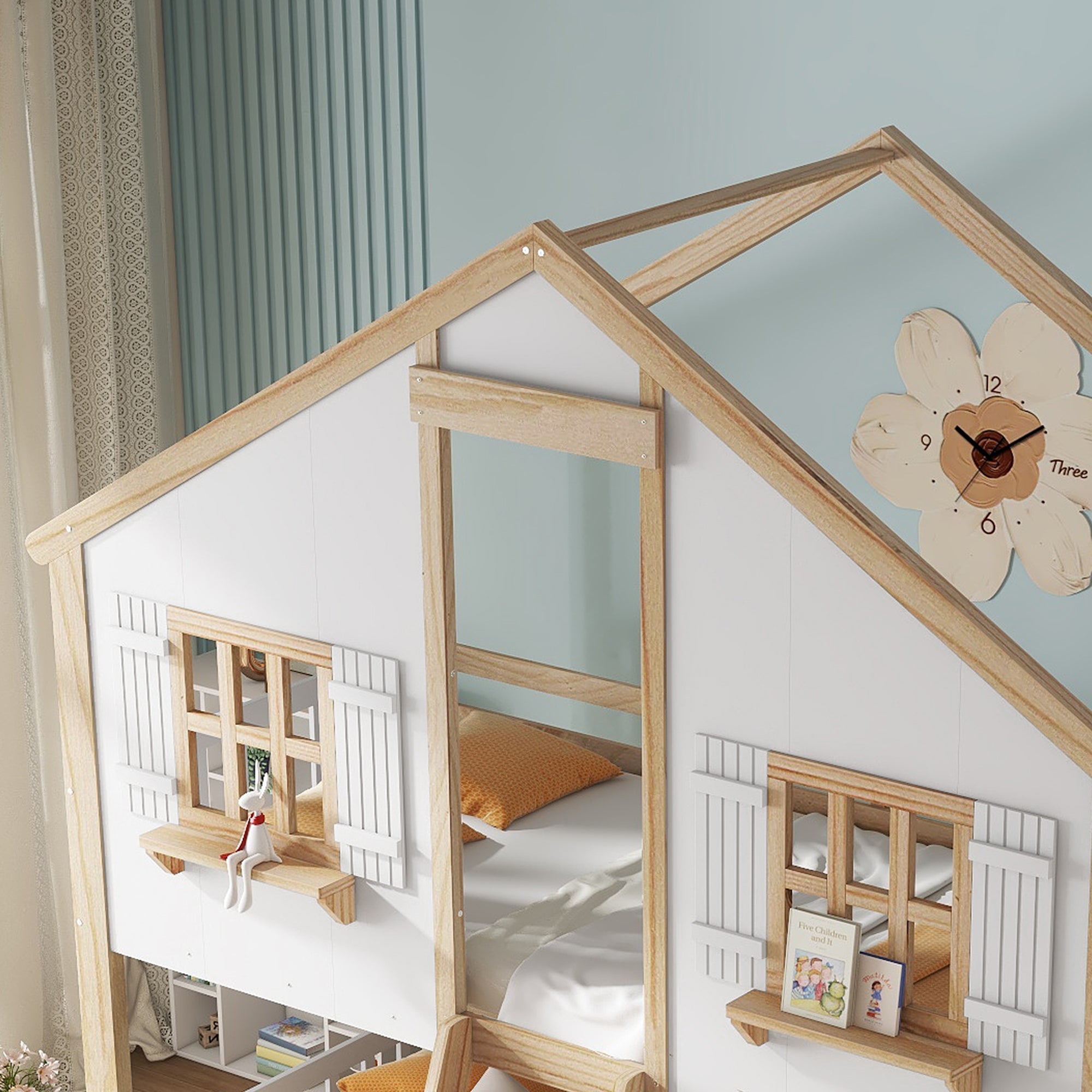 Logidon stapelbed 90x200 cm wit naturel met veiligheidsrailing