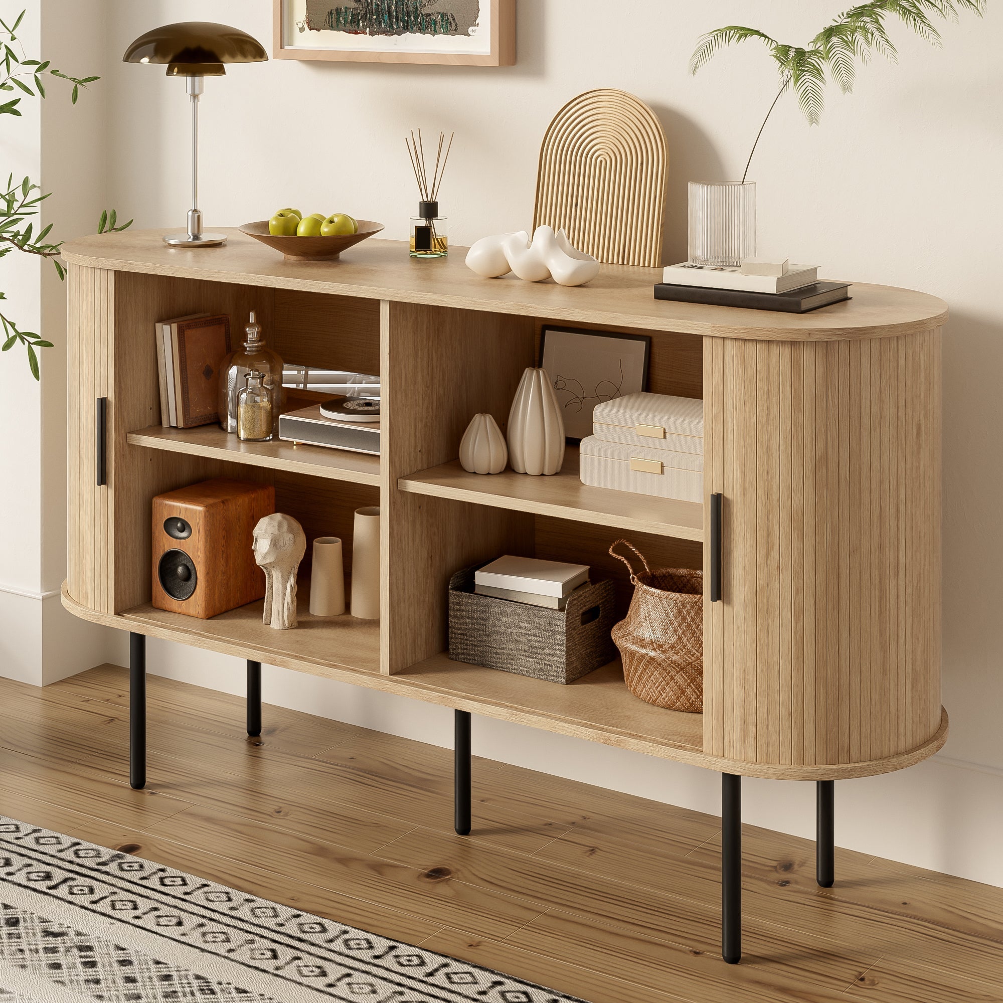 Logidon Modern MDF dressoir met rolluikdeuren en aluminium handgrepen