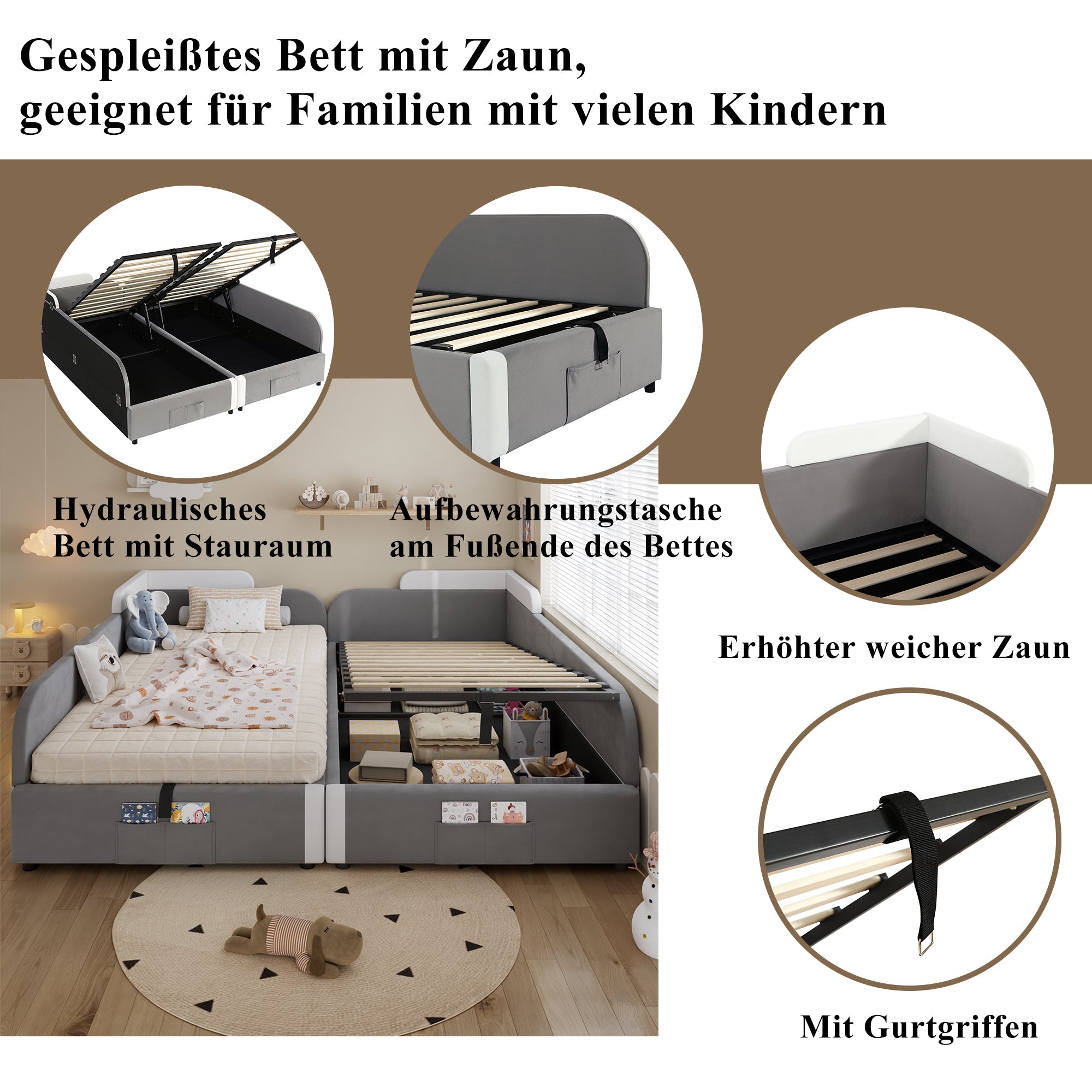 Logidon gestoffeerd bed 90x200 grijs fluweel hydraulisch met opbergruimte