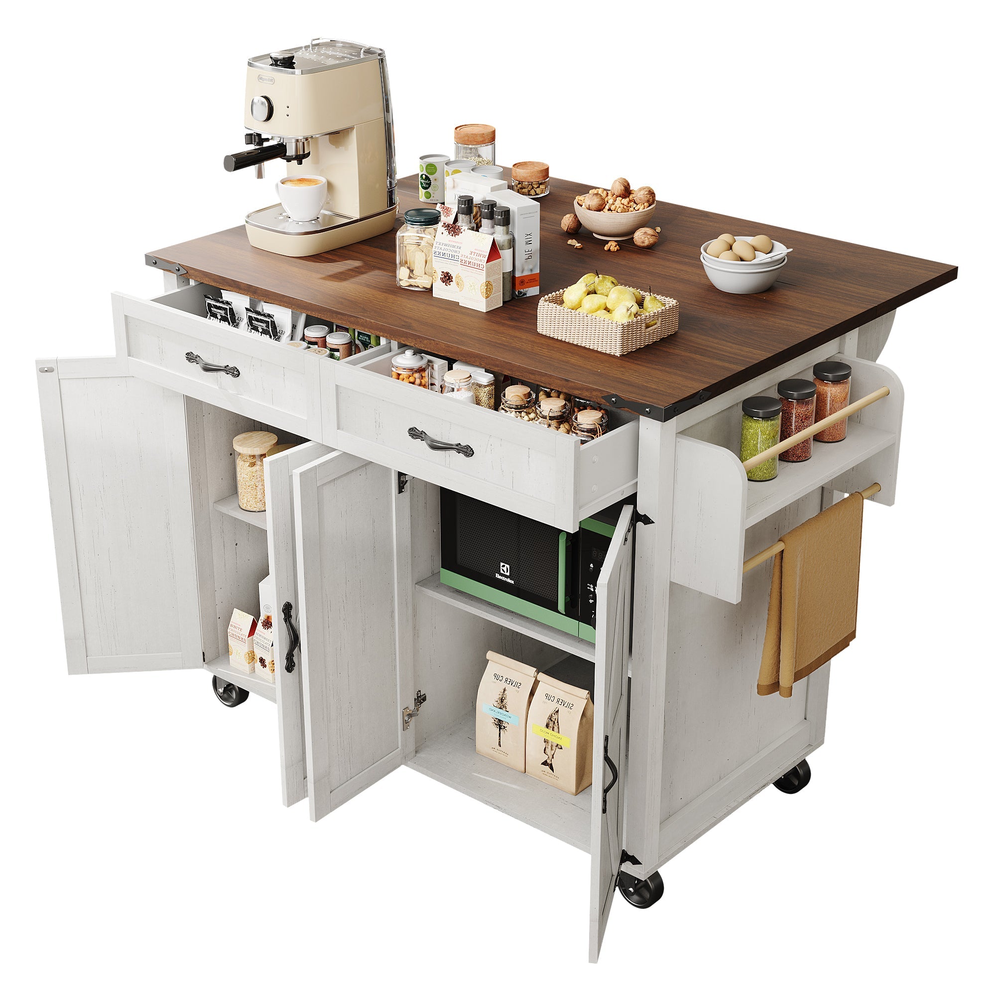 Logidon Kitchen Island With Extendable Worksheet Beige On Wheels