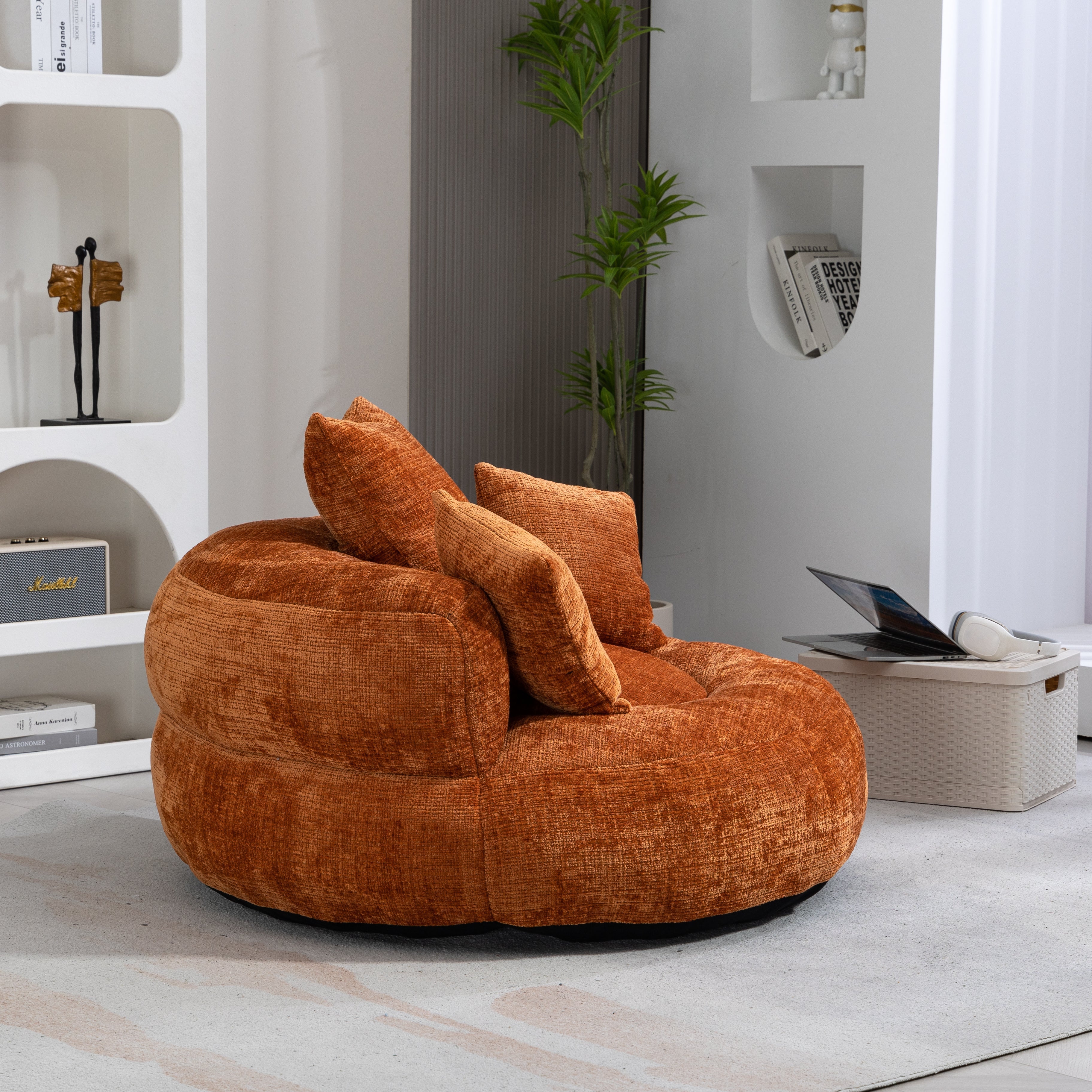 Logidon Lazy Sofa Oranje Chenille Comfort Ligstoel Met Hoge Rug