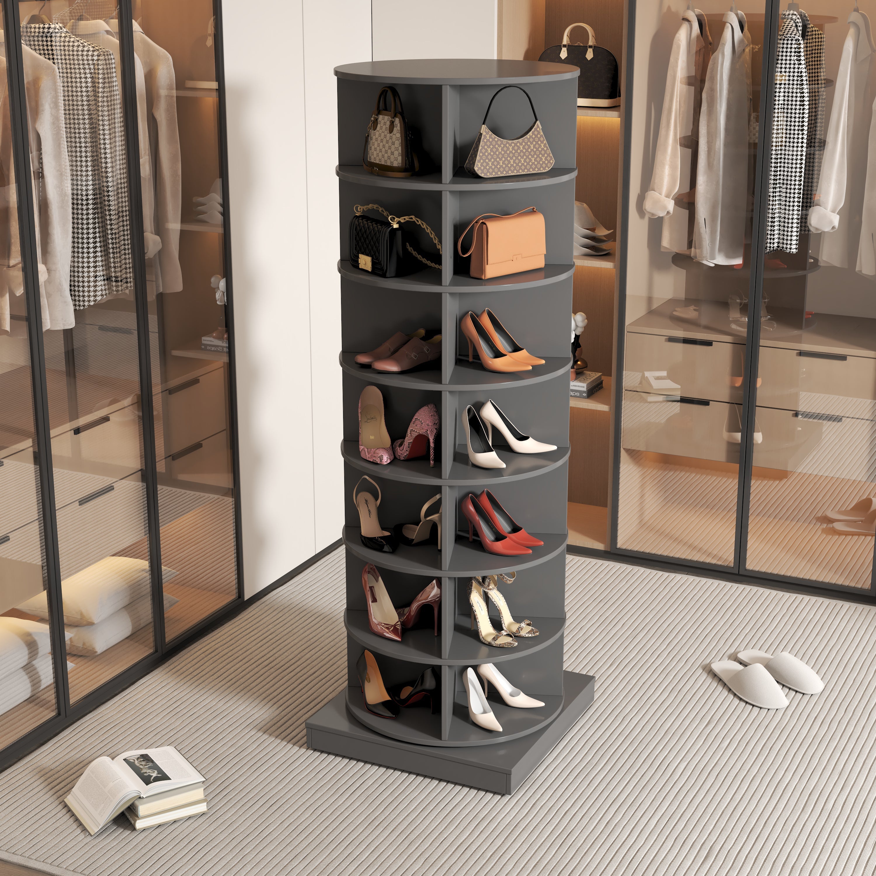 Logidon Roterende schoenenkast 360 graden grijs 7 niveaus 28 paar schoenen