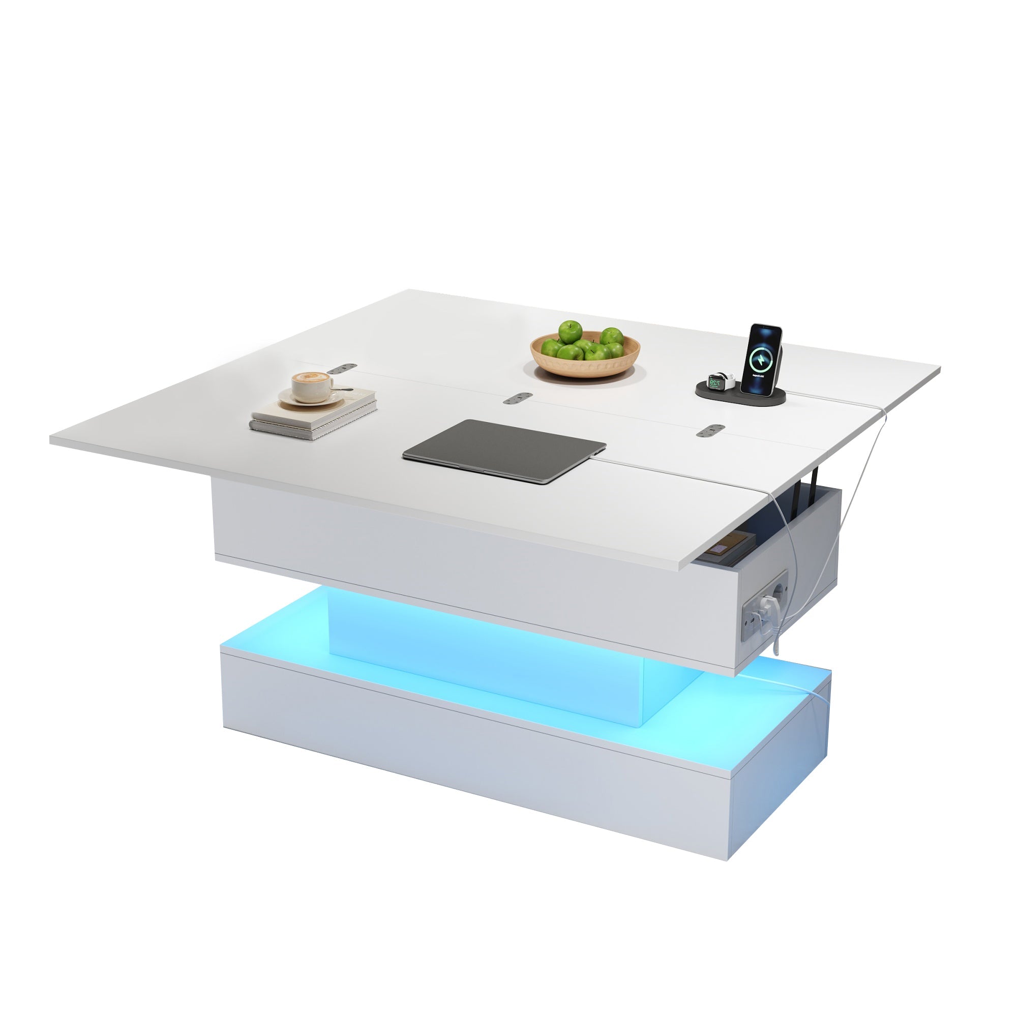 Logidon salontafel met USB-C oplaadaansluiting en LED-licht, in hoogte verstelbaar