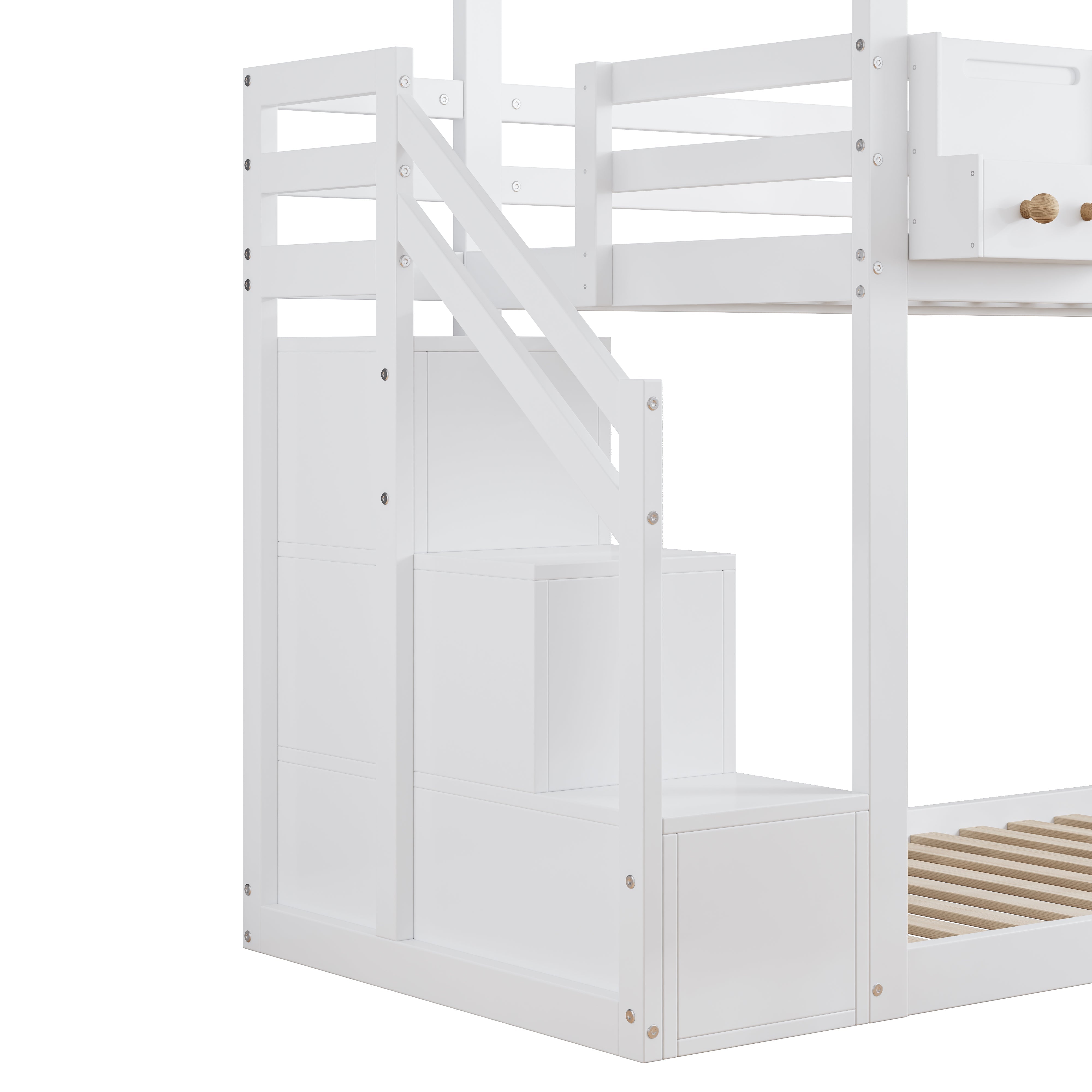 Logidon Bunk Bed With Stairs Window Pine Wood White 90x200 cm
