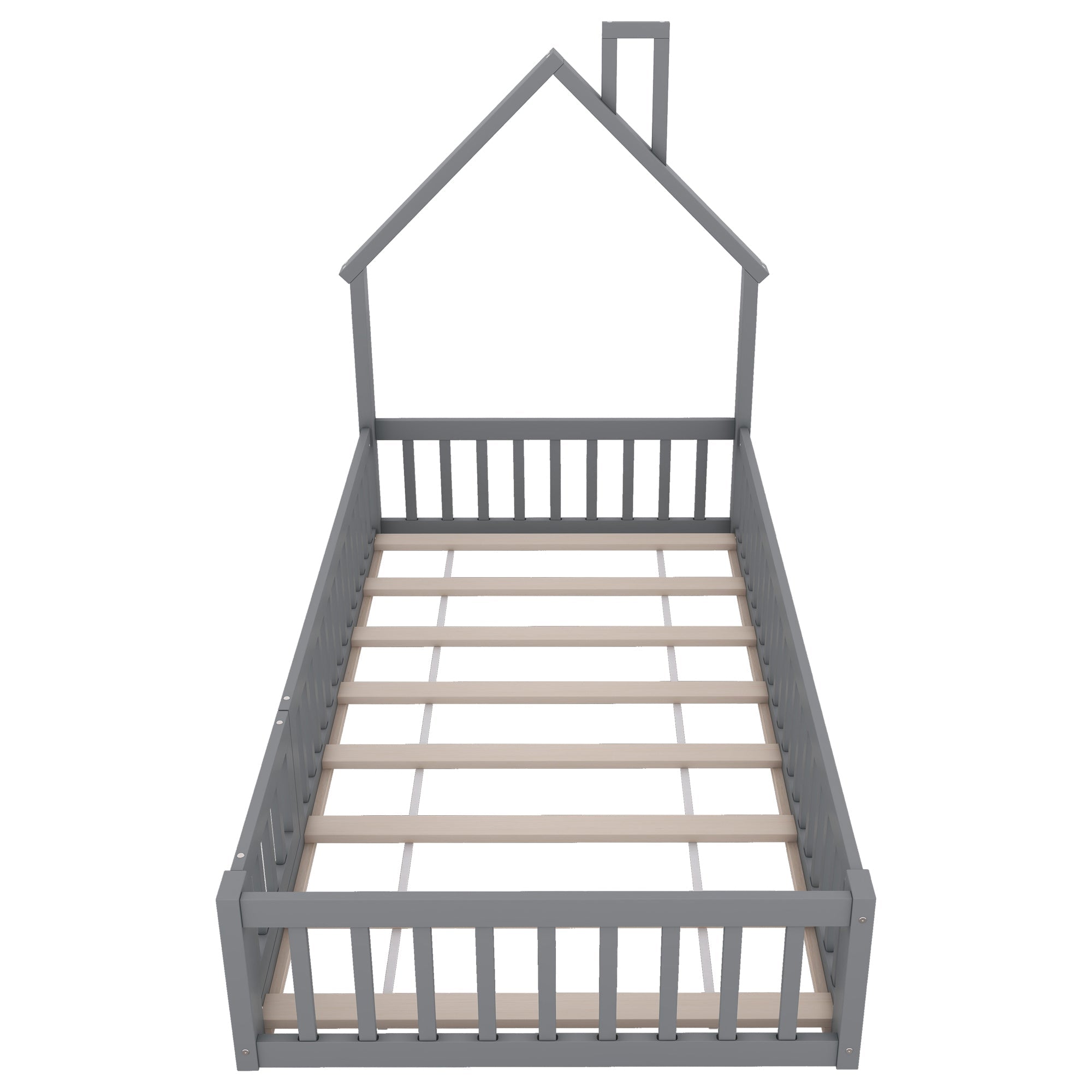 Logidon upholstered bed 90x200 chimney shape gray pine wood