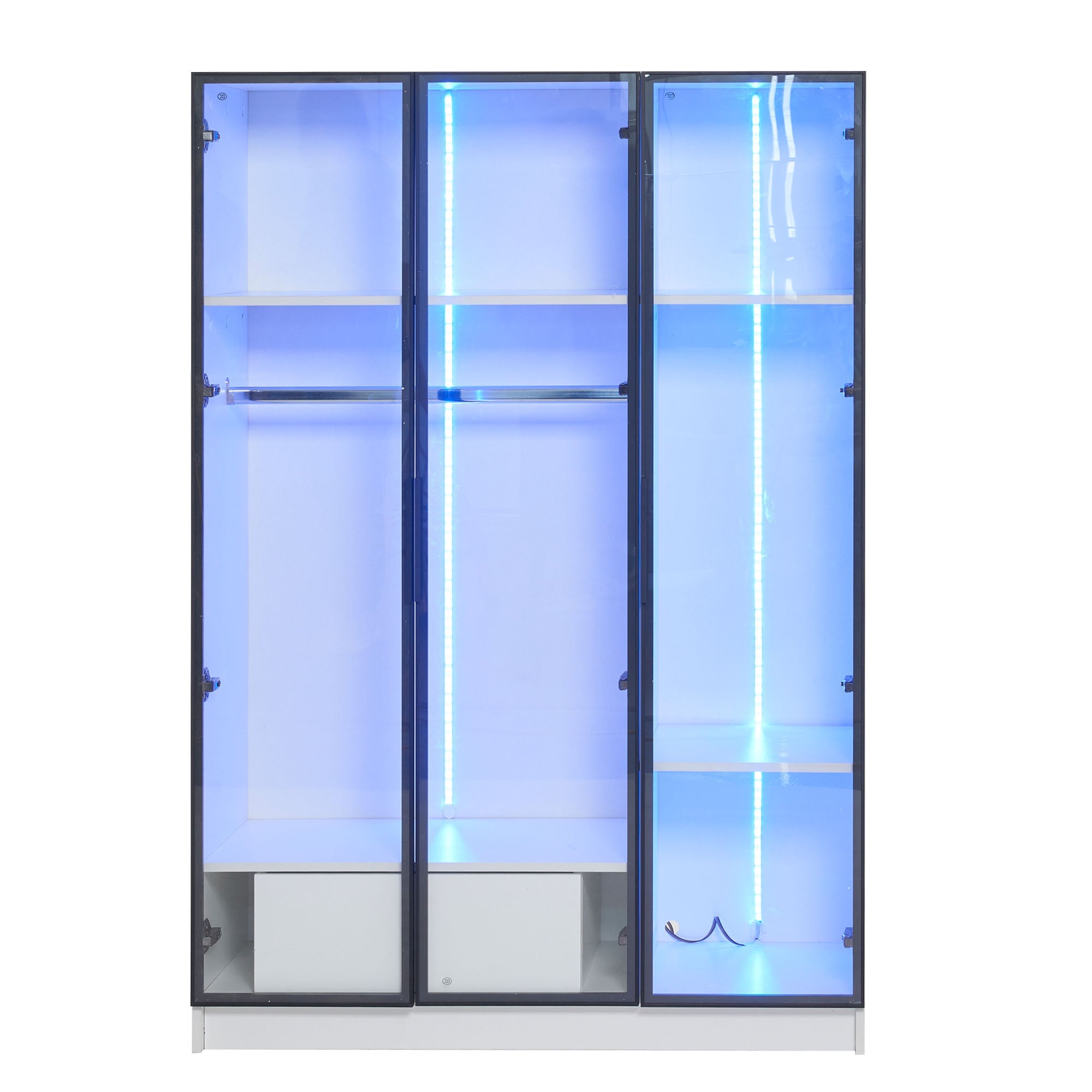 Logidon Witte kledingkast 110x50x160 cm met 3 glazen deuren LED