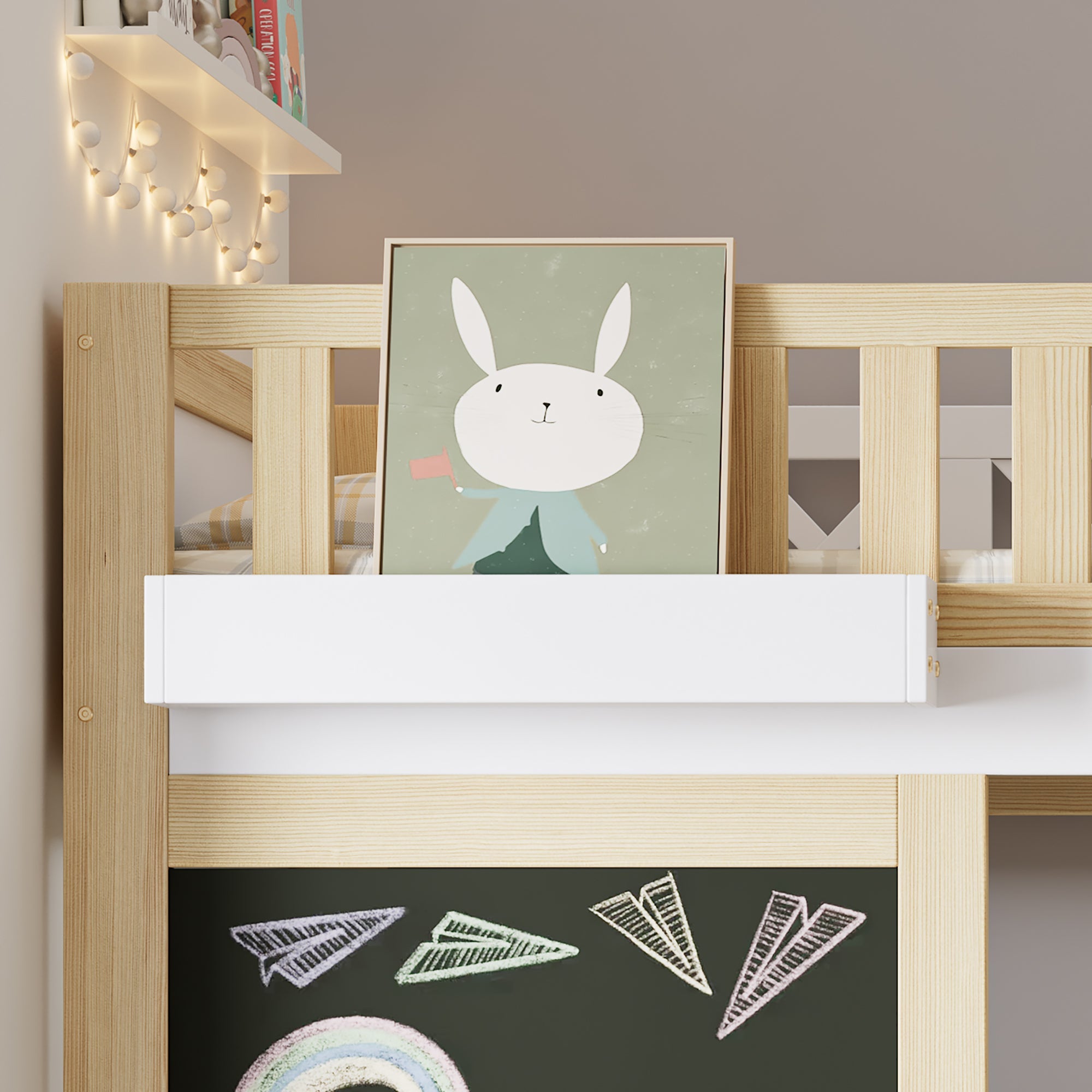 Logidon Kinderhoogslaper 90x200 met plankruimte en opbergruimte wit-naturel