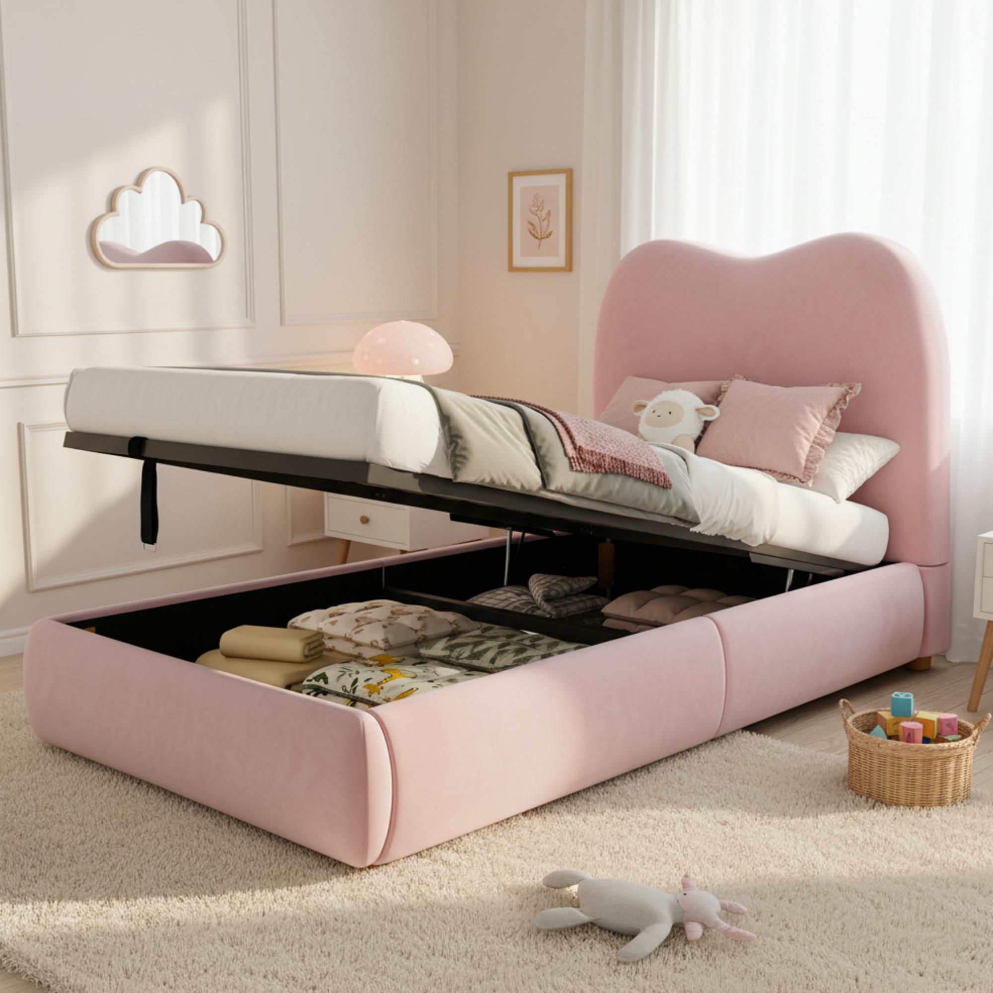 Logidon Gestoffeerd Bed Roze 90x200 cm Hydraulisch bed met opbergruimte