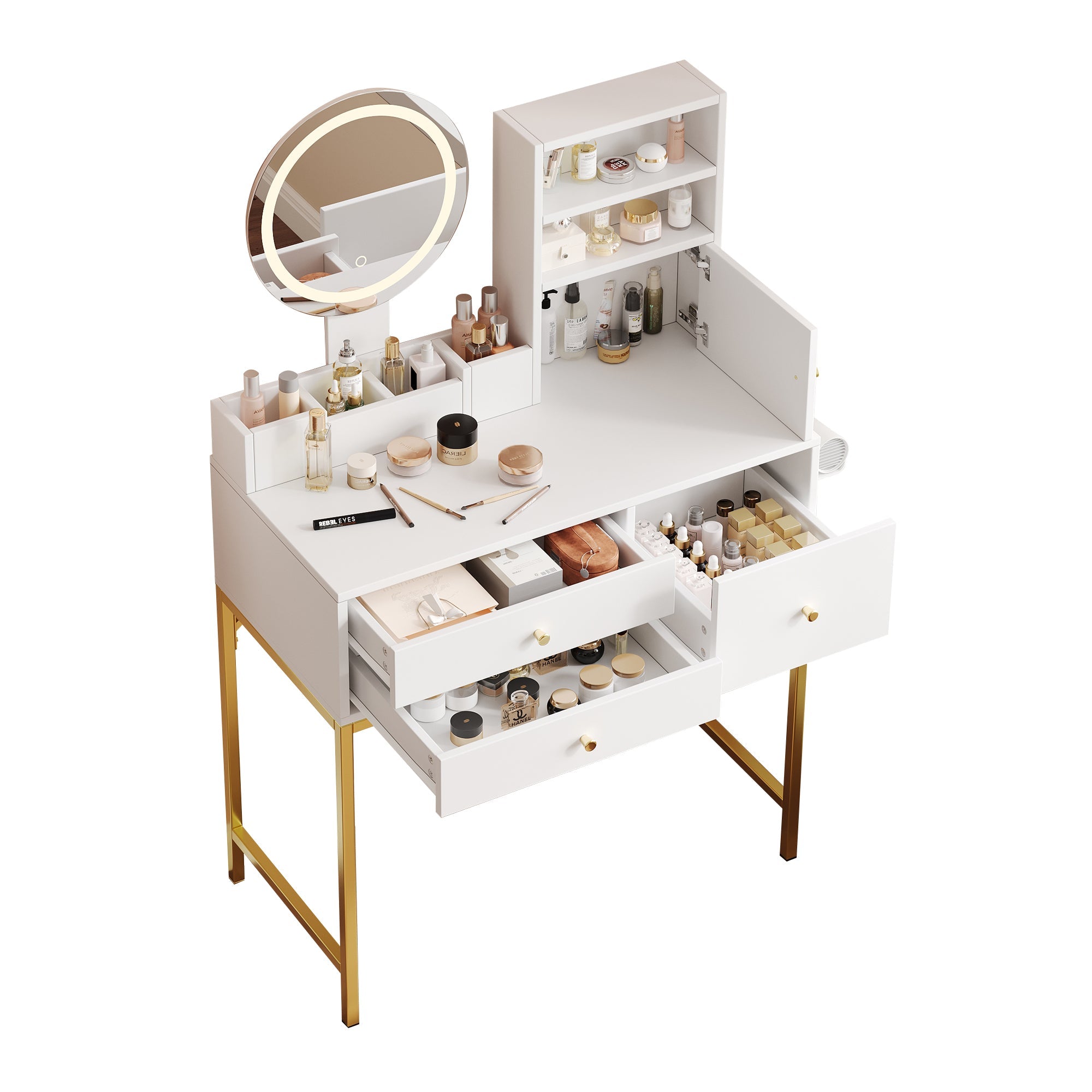 Logidon kaptafel met dimbare LED verlichting wit 80x40x134 cm