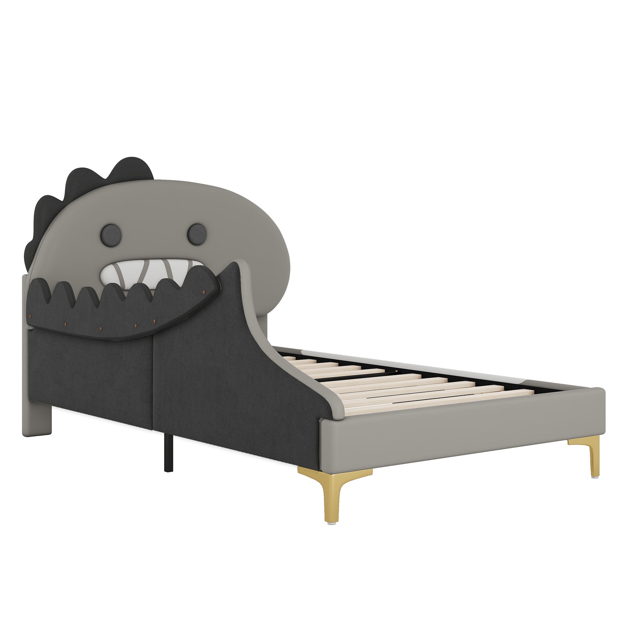 Logidon 90x200 cm kinderbed dinosaurus hoofdbord grijs plat bed