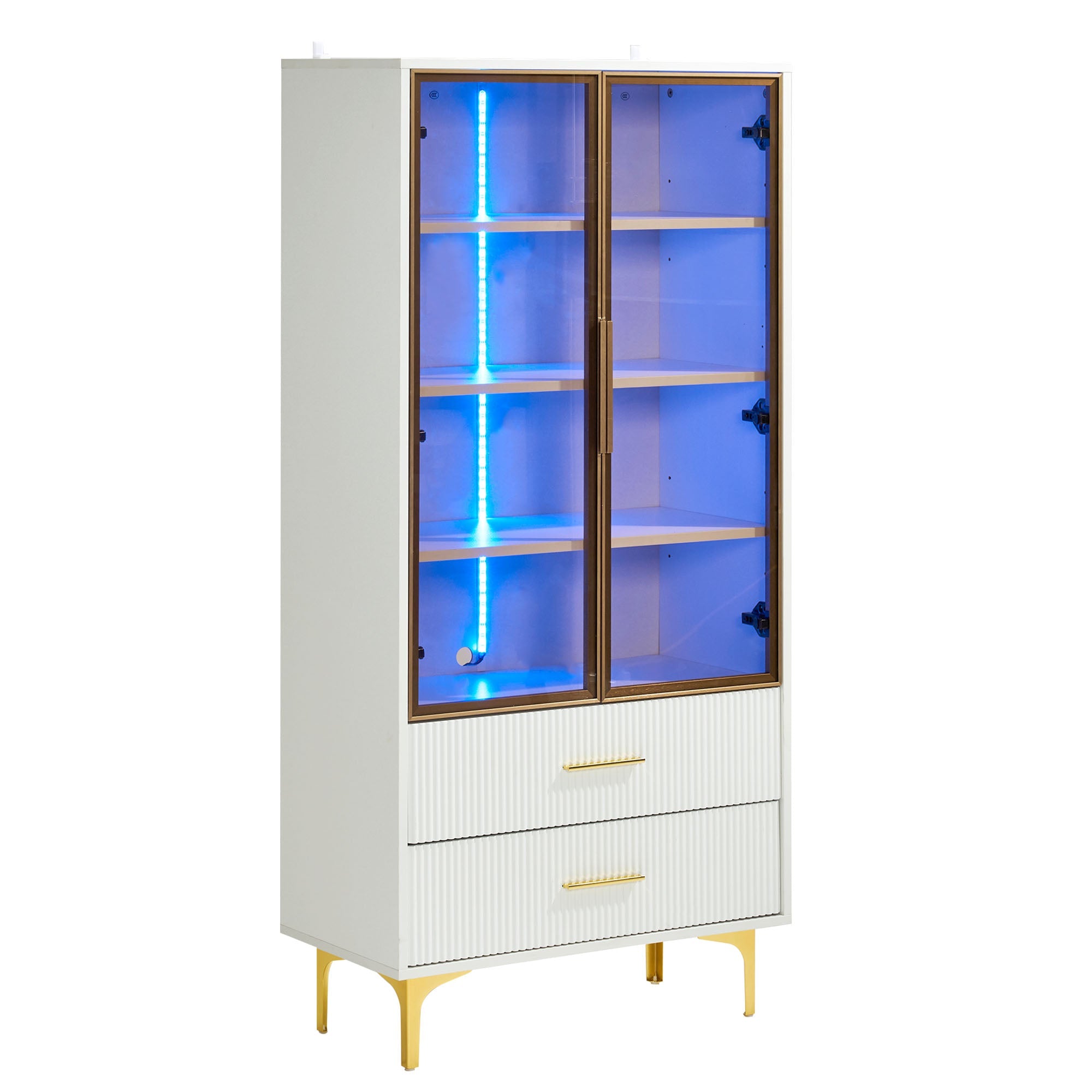 Logidon Elegant White Glass Display Cabinet 70x35x150 cm Teal Glass Doors