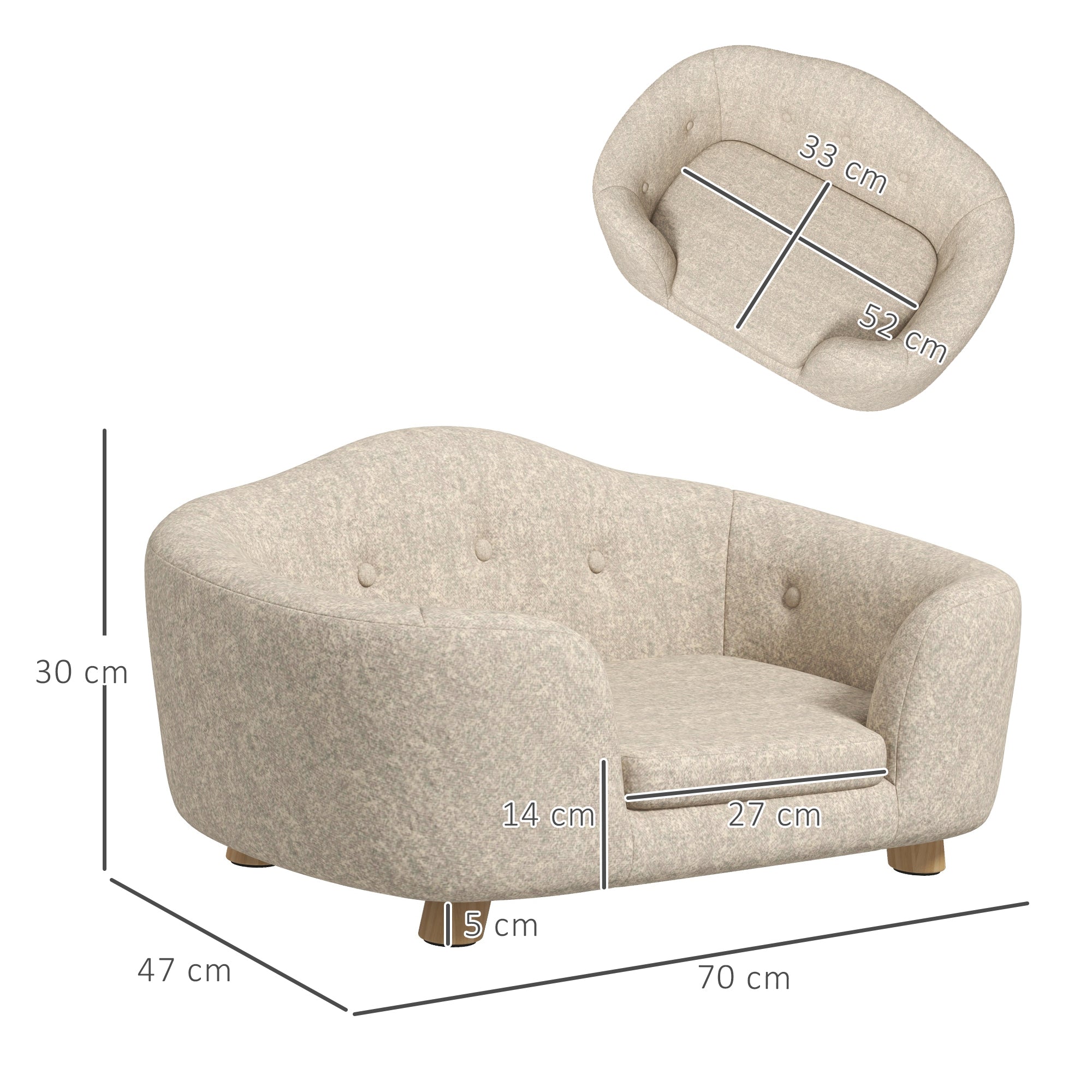 Logidon Hondensofa Crème Wit Met Kussens Houten Voeten 70x47x30 Cm