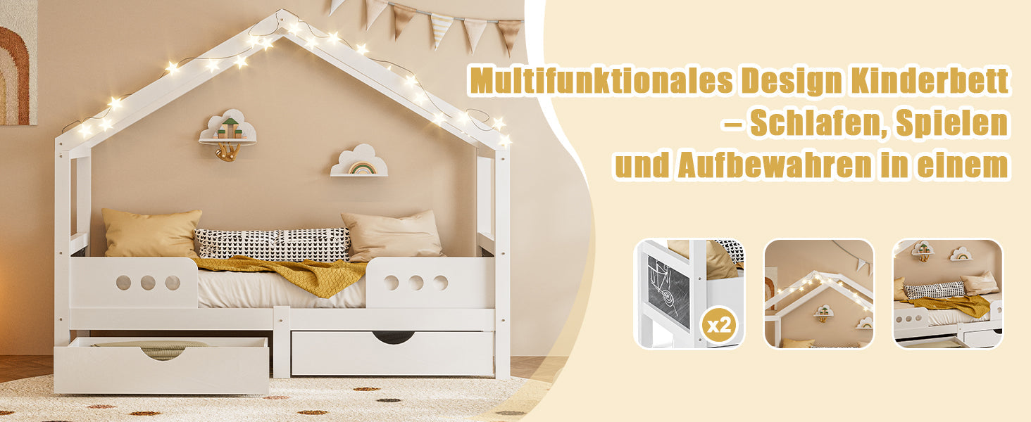 Logidon Kinderbed Met Dak Design Wit 90x200 cm Met Twee Lades