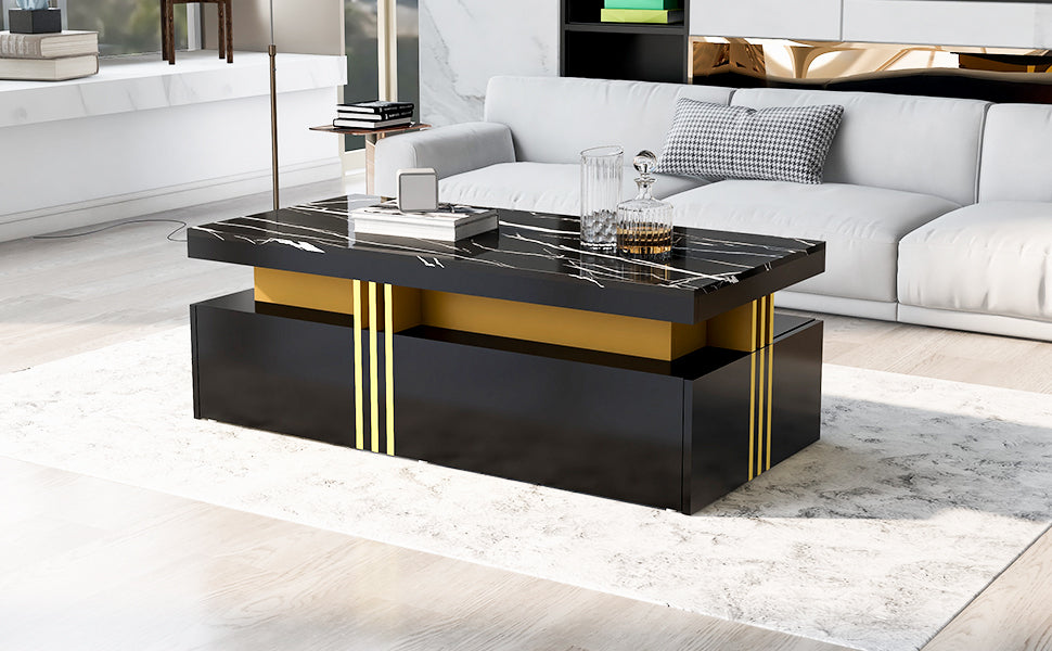 Logidon Zwarte tv-wandmeubelset 2 tv-kast salontafel marmerlook