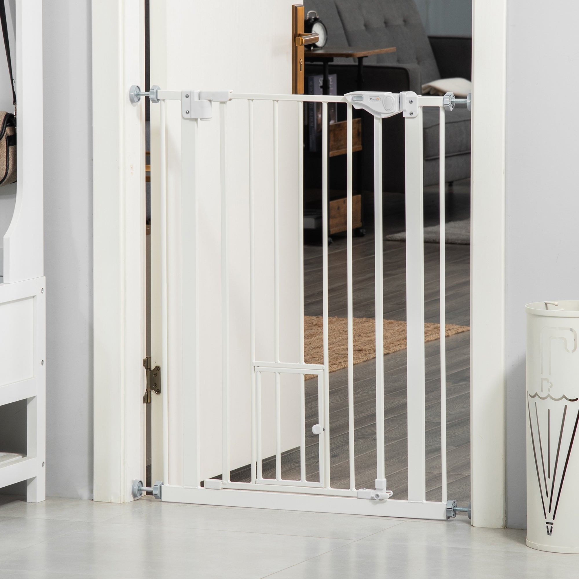 Logidon PawHut deurveiligheidshek automatisch sluitend 74-80 cm wit