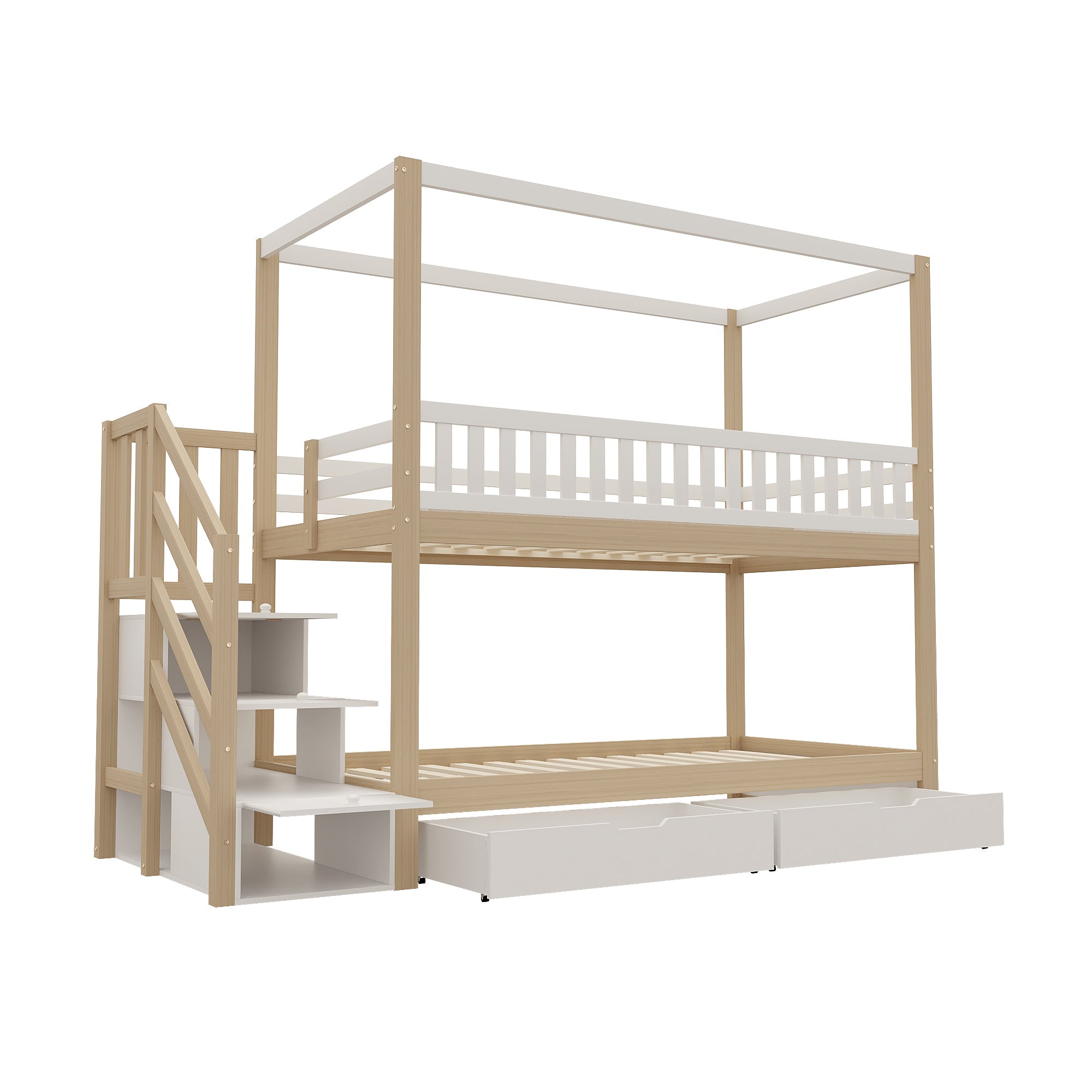 Logidon stapelbed 90x200 cm massief houten huisvorm met veiligheidsladder