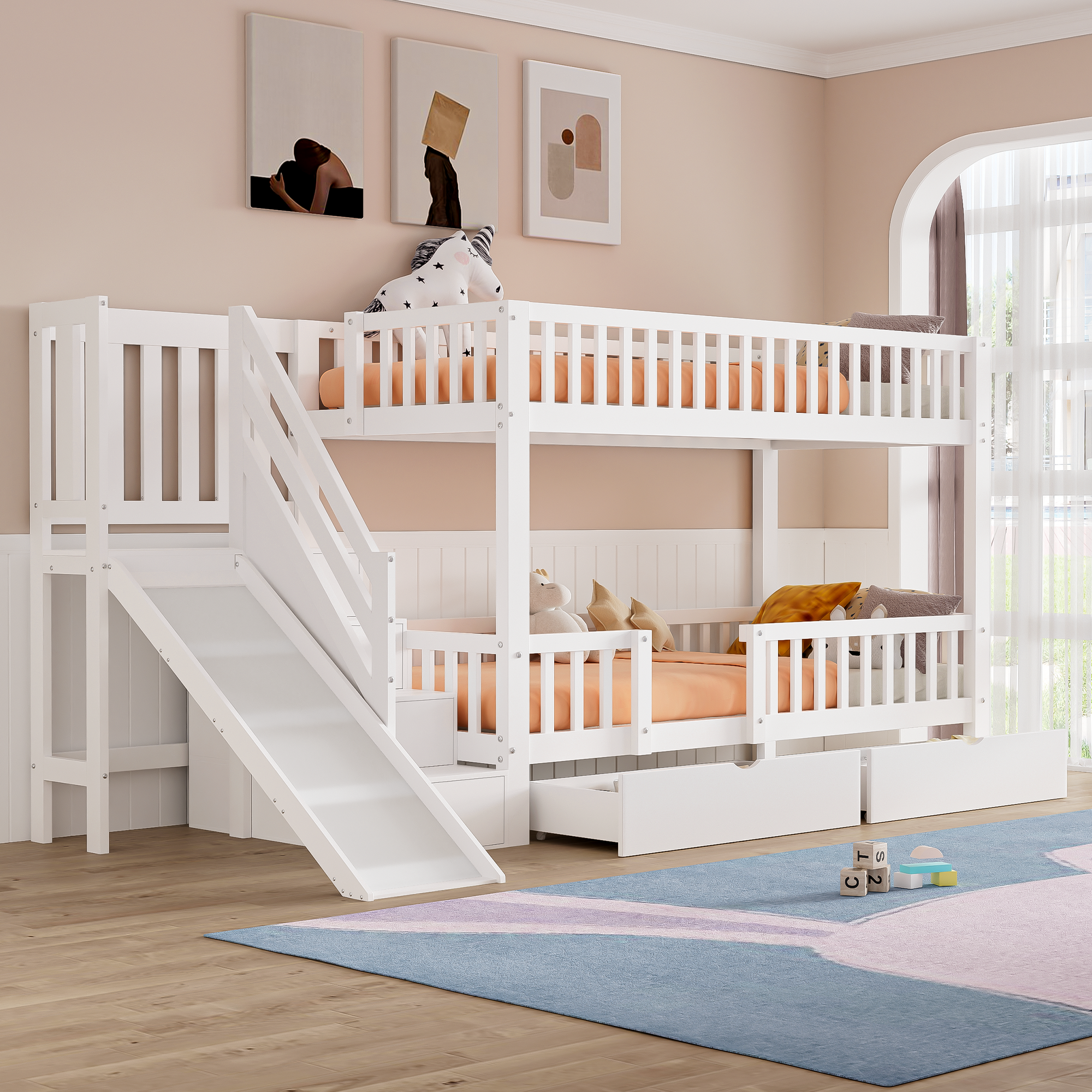 Logidon kinderstapelbed wit 90x200 cm met glijbaan en trap