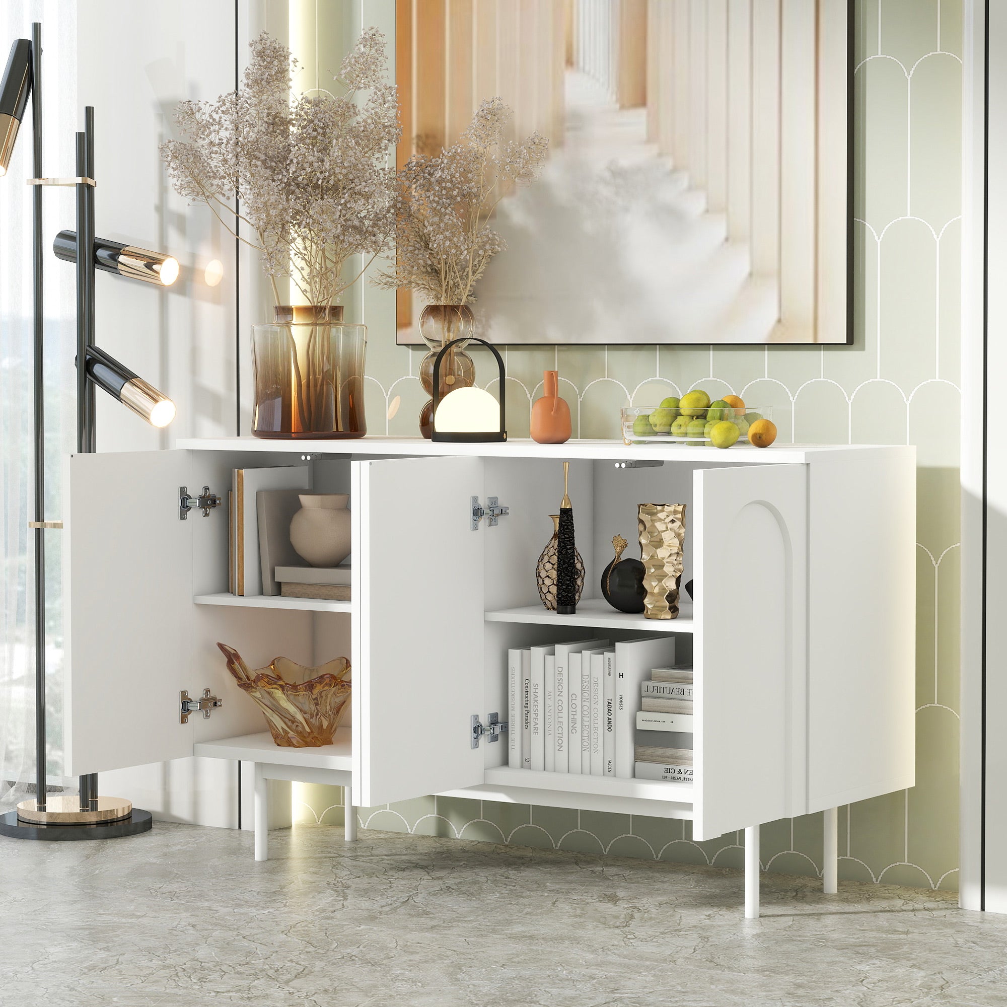 Logidon dressoir zuiver wit met 4 deuren in boogpatroon 140x42x80 cm