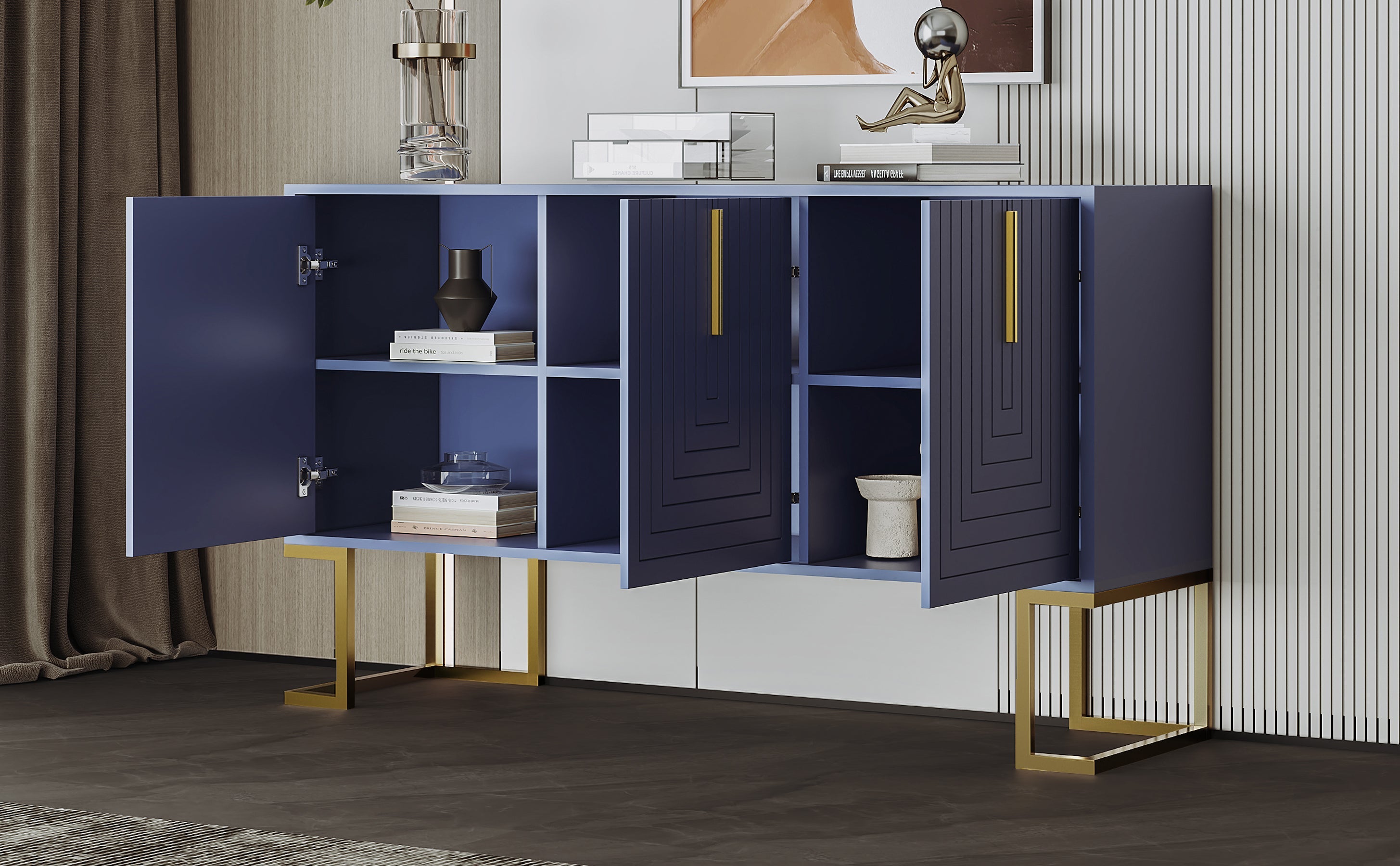 Logidon marineblauw dressoir met 3 deuren en verstelbare planken