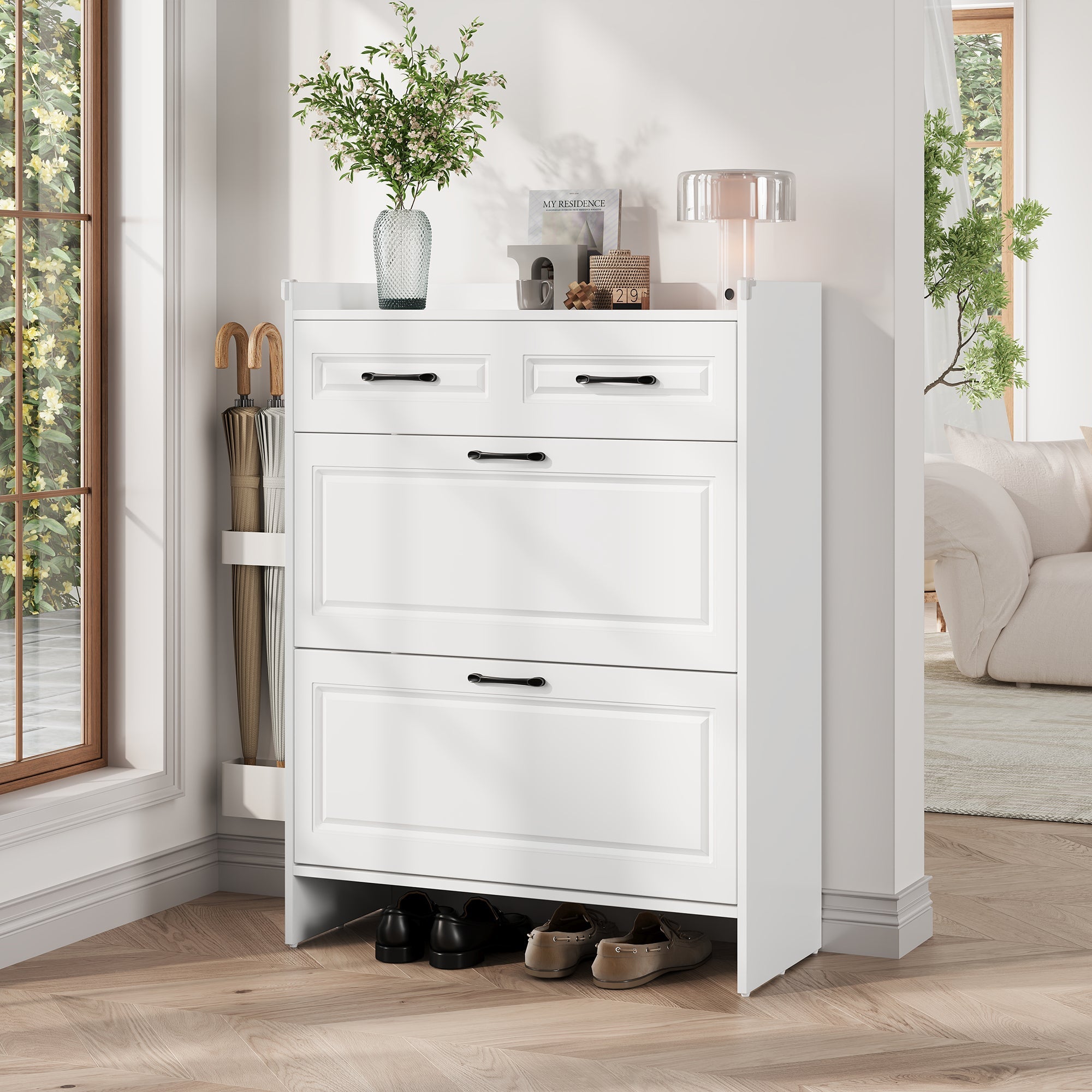 Logidon shoe cabinet white MDF 80 x 34 x 107.5 cm with 4 compartments and 1 drawer