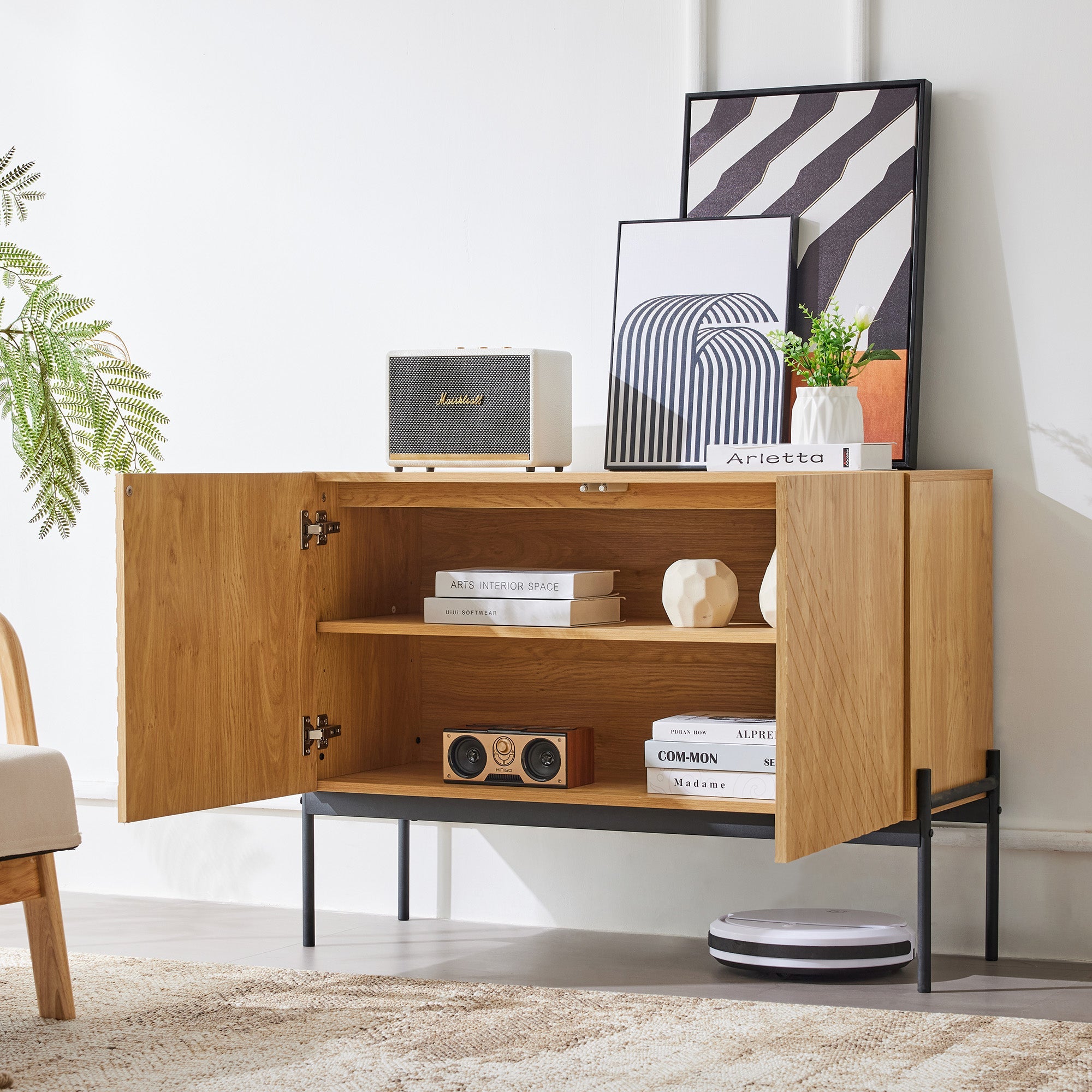 Logidon dressoir naturel, 2 deuren, metalen poten, H75 B100 D40