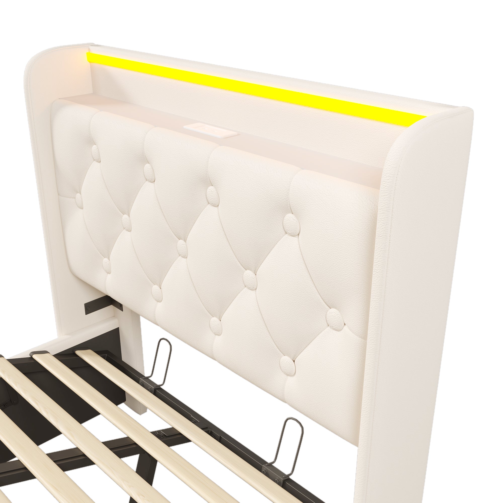 Logidon gestoffeerd bed eenpersoons 90x200 cm wit PU 360 SurroundLED USB C oplaadfunctie