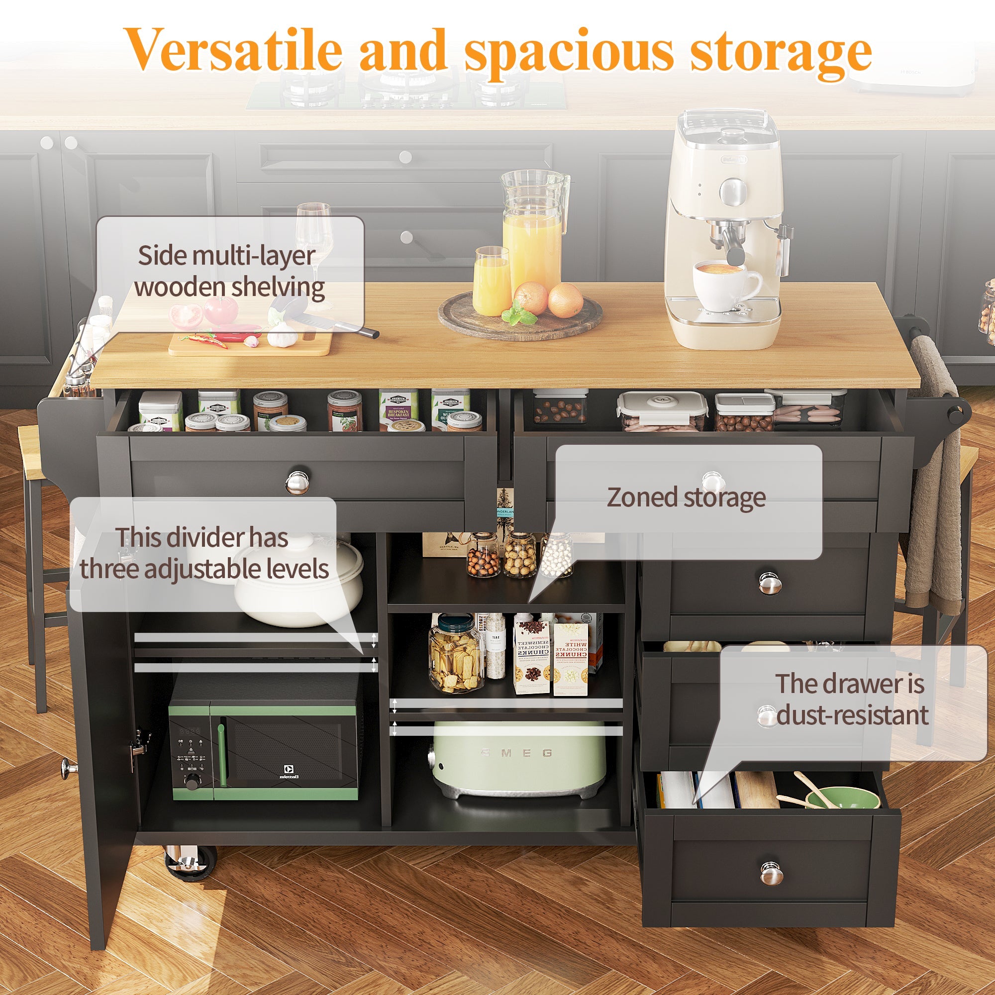 Logidon Restauratiewagen Zwart 134x46x92 cm Mobiel DualUse Design
