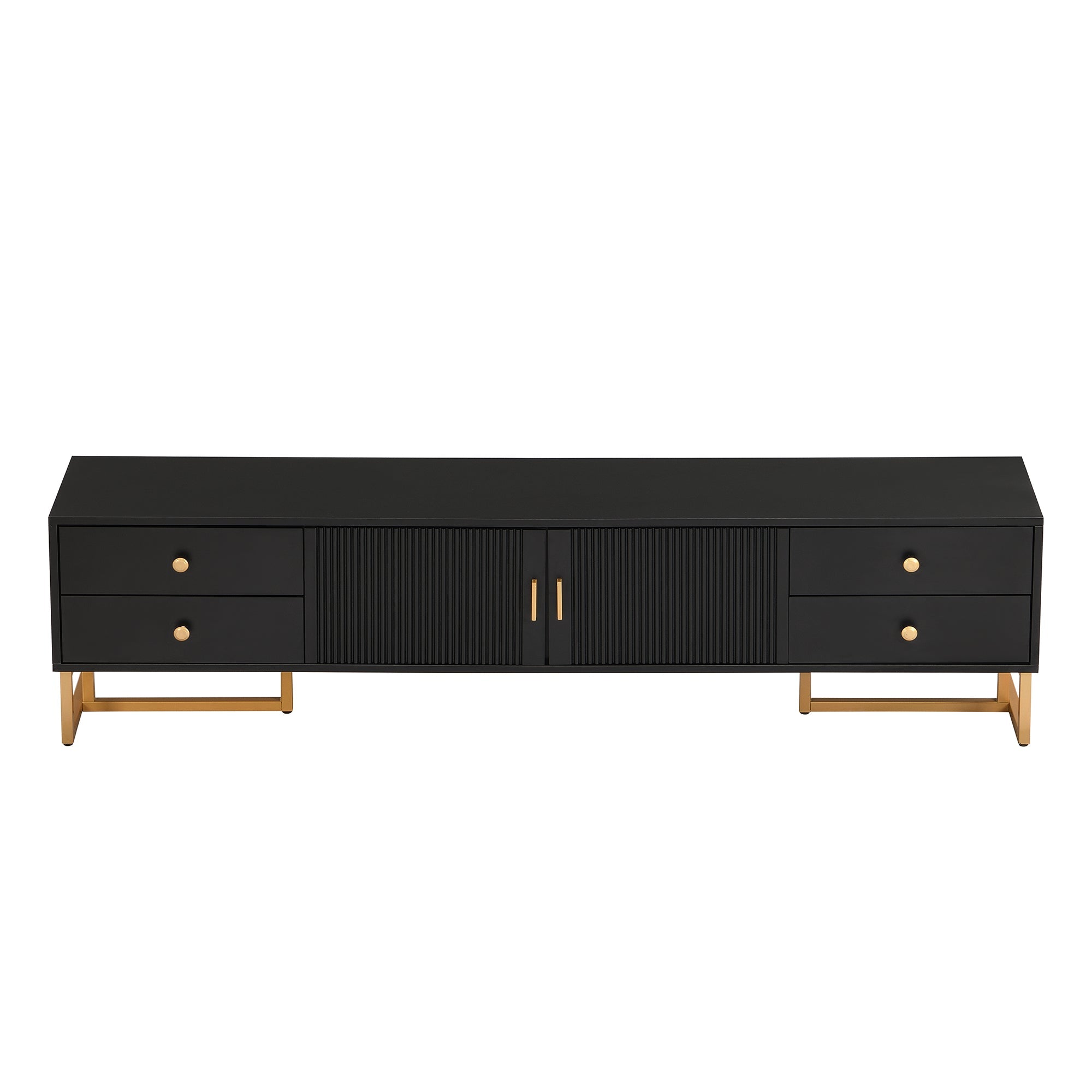 Logidon TV Cabinet Black With Textured Door And Golden Handles