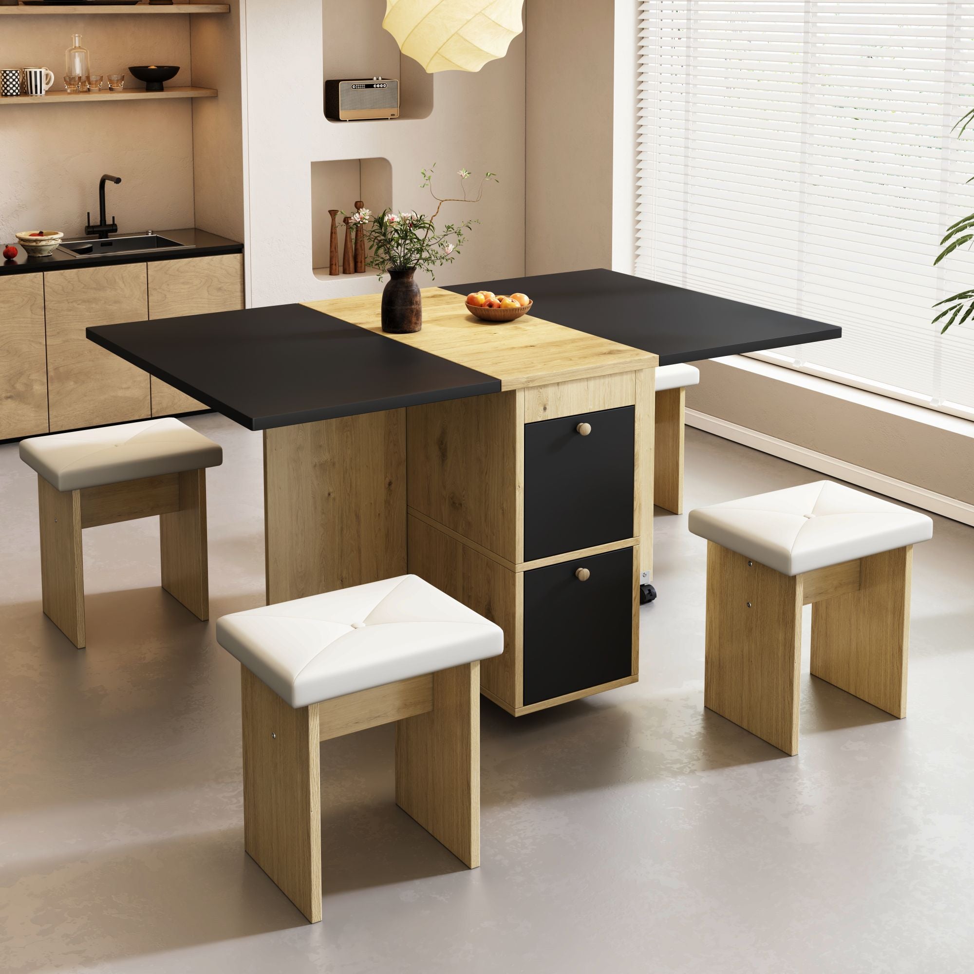 Logidon Eettafelset Wit Eiken Zwart Uitschuifbare Tafel 4 Stoelen