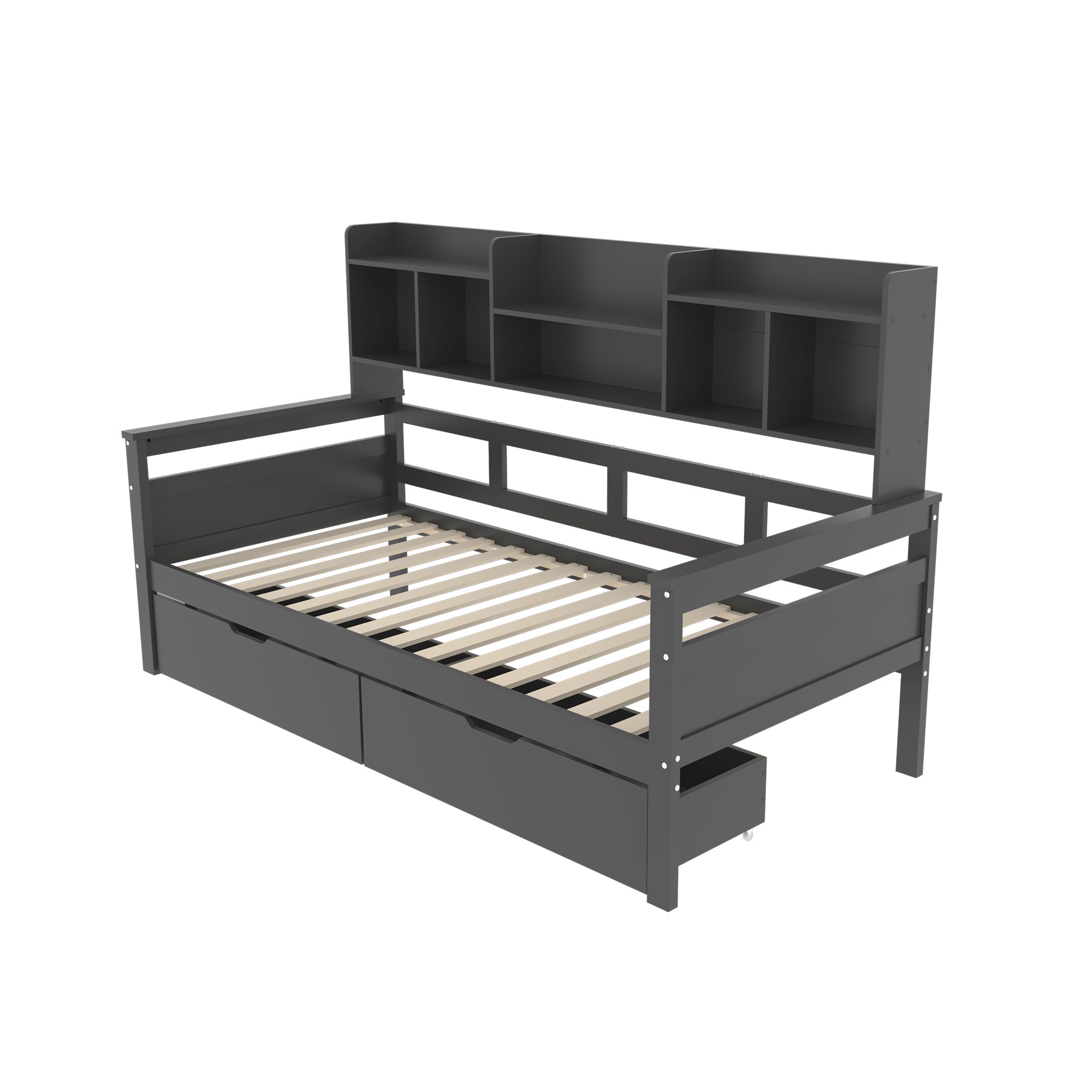 Logidon slaapbank 90x200 grijs met lattenbodem en lades