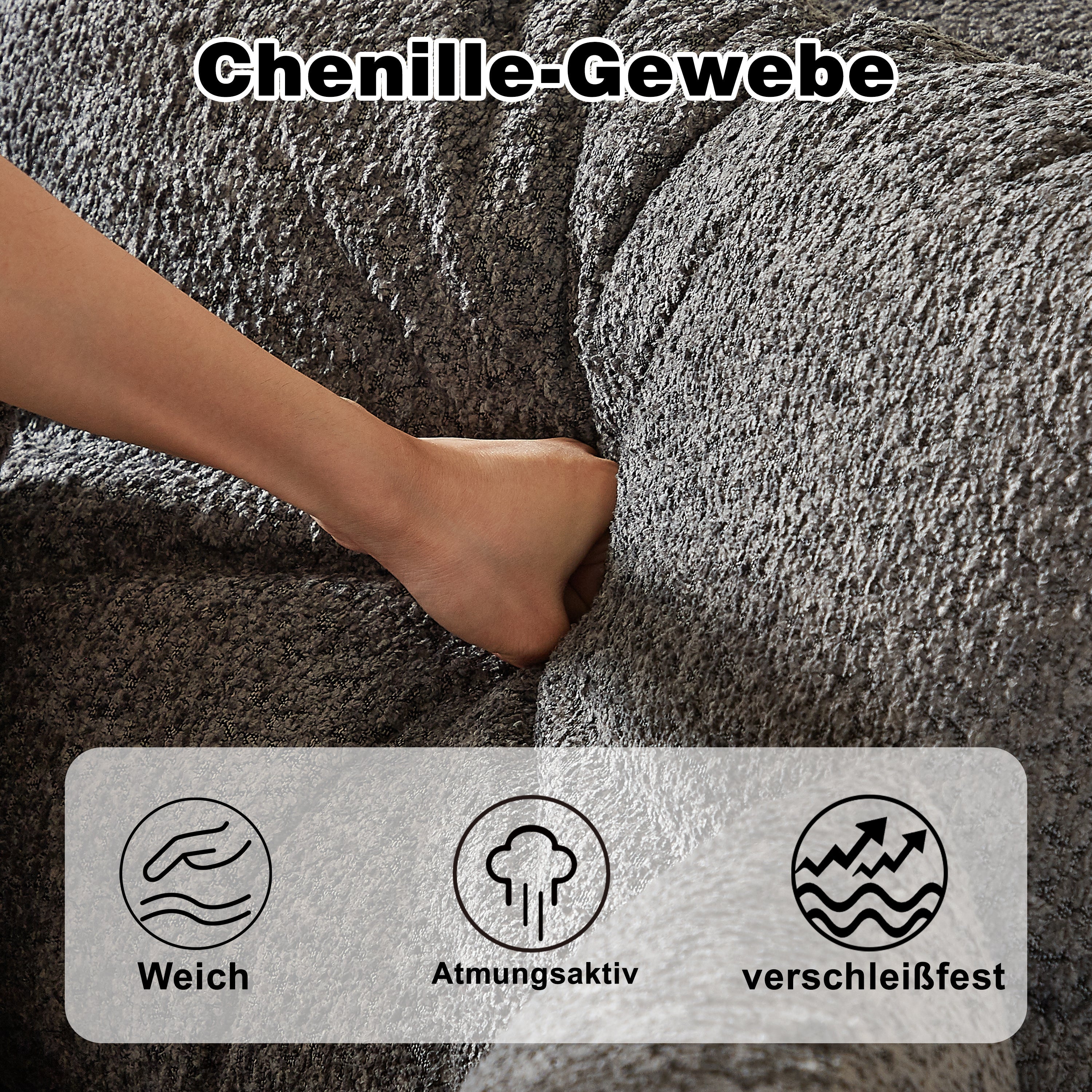 Logidon Chenille Bank met Loungebank en Ligpositie Grijs Fluweel